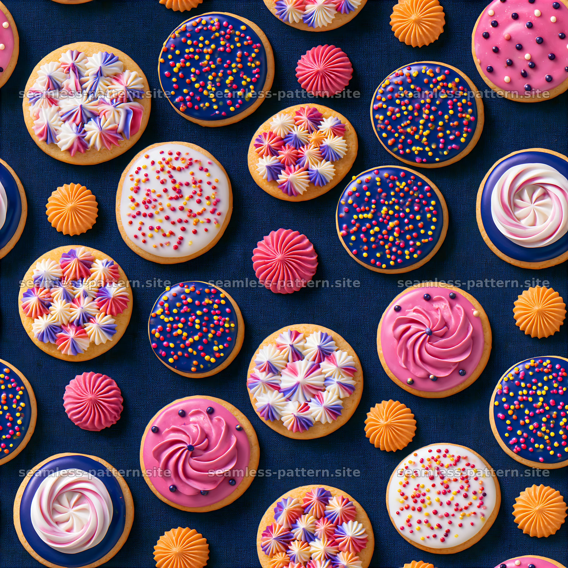 Birthday cookies seamless pattern with colorful icing and designs — seamless tileable pattern at 8192x8192