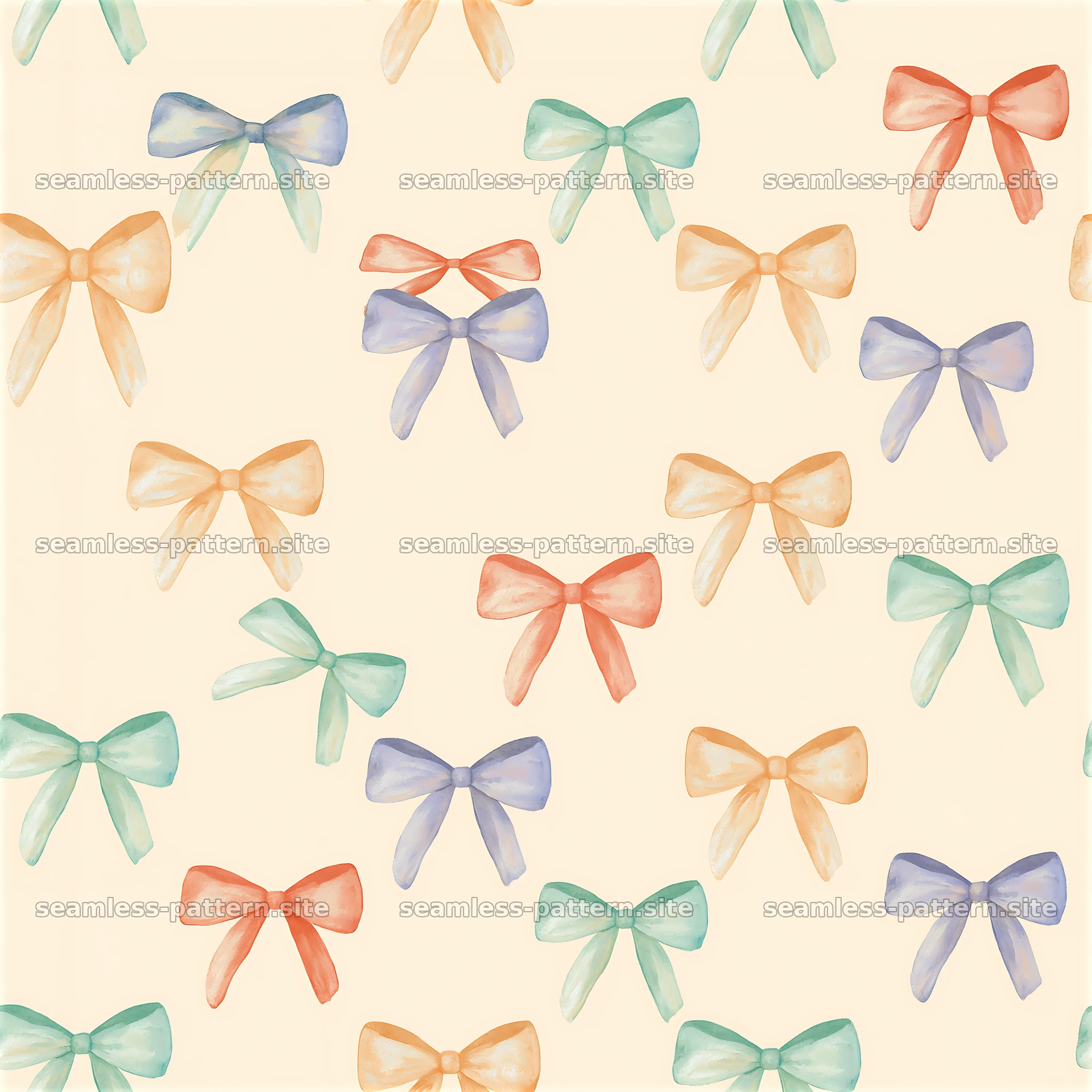 Colorful bows in a seamless pattern on a light background — seamless tileable pattern at 8192x8192