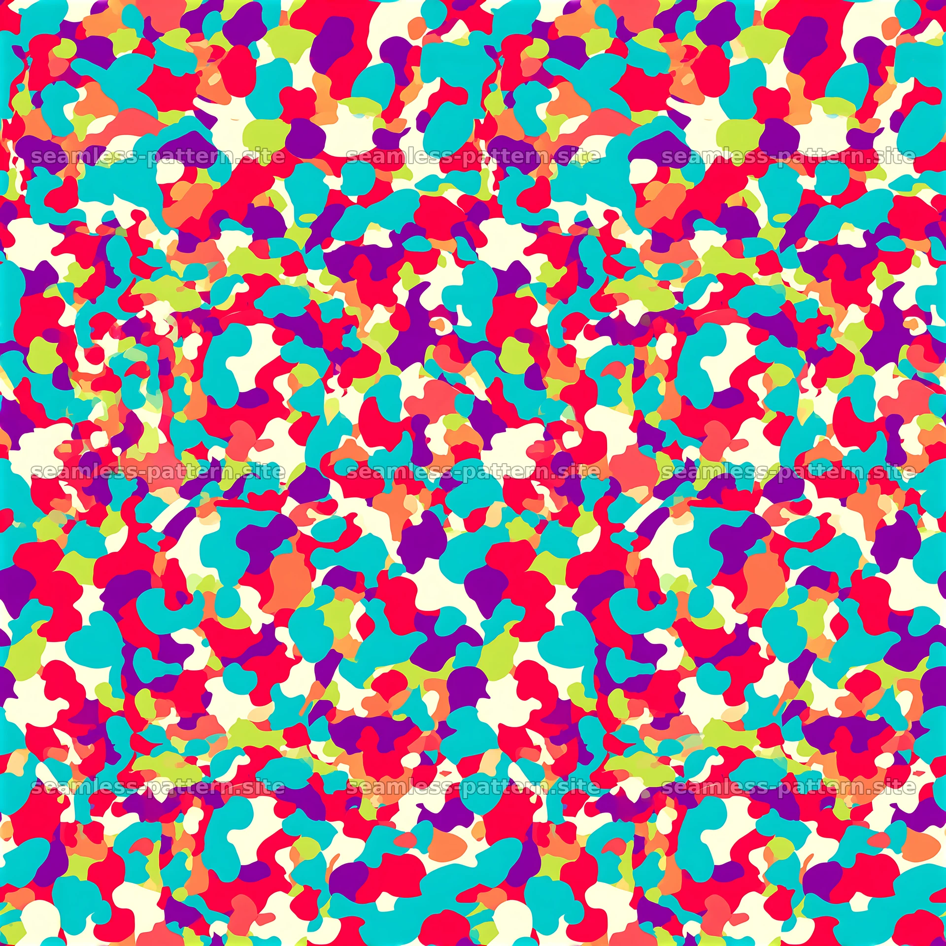 Bold colorful camouflage seamless texture in bright shades — seamless tileable pattern at 8192x8192