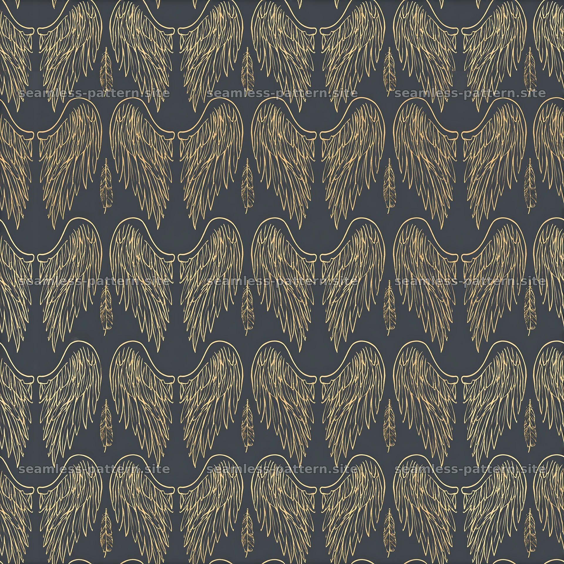 Gold Angel Wing Line Art Seamless Pattern — seamless tileable pattern at 8192x8192