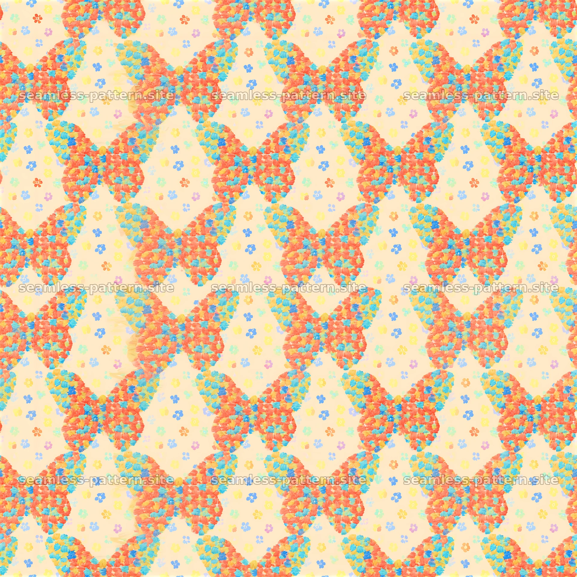 Colorful butterfly seamless pattern on light background — seamless tileable pattern at 8192x8192