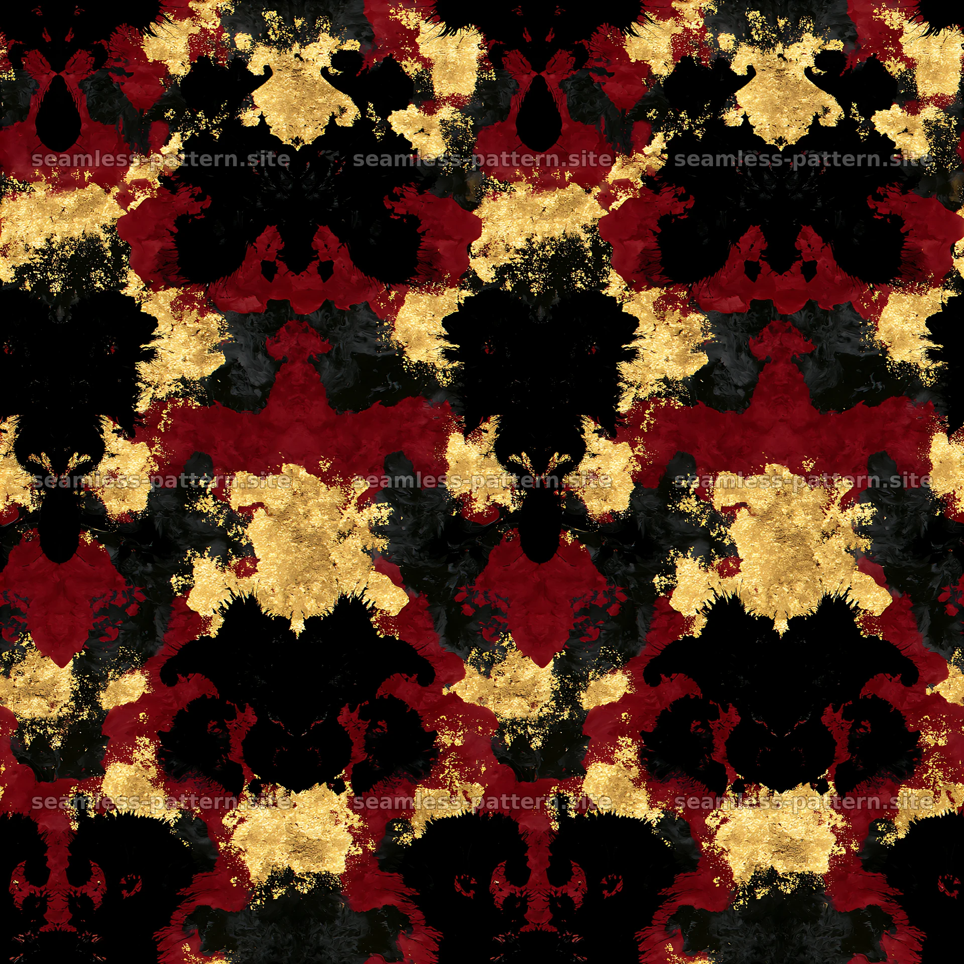 Ink blot black red gold repeating pattern with abstract shapes and — seamless tileable pattern at 8192x8192