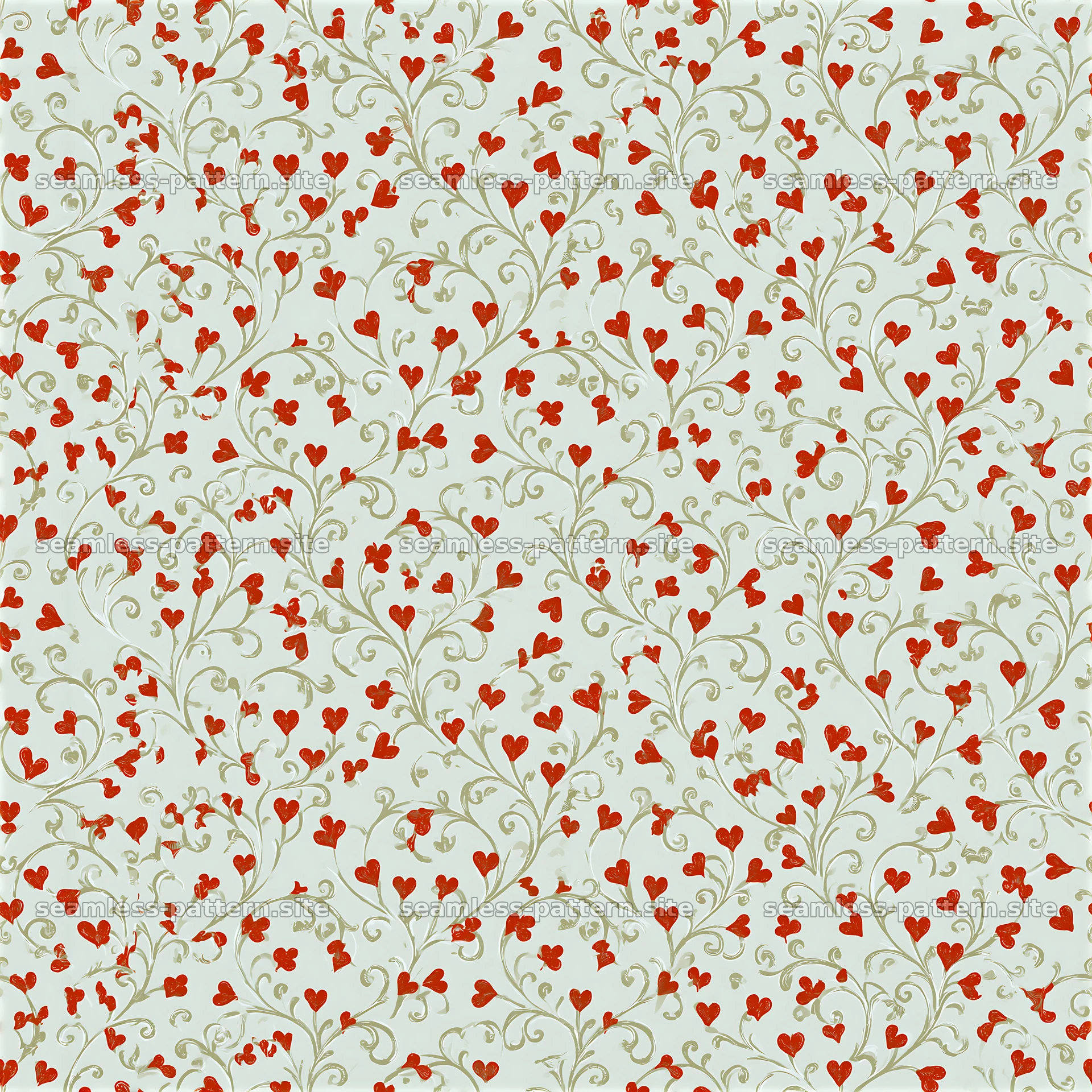 Seamless vintage heart pattern in red and green on light background — seamless tileable pattern at 8192x8192