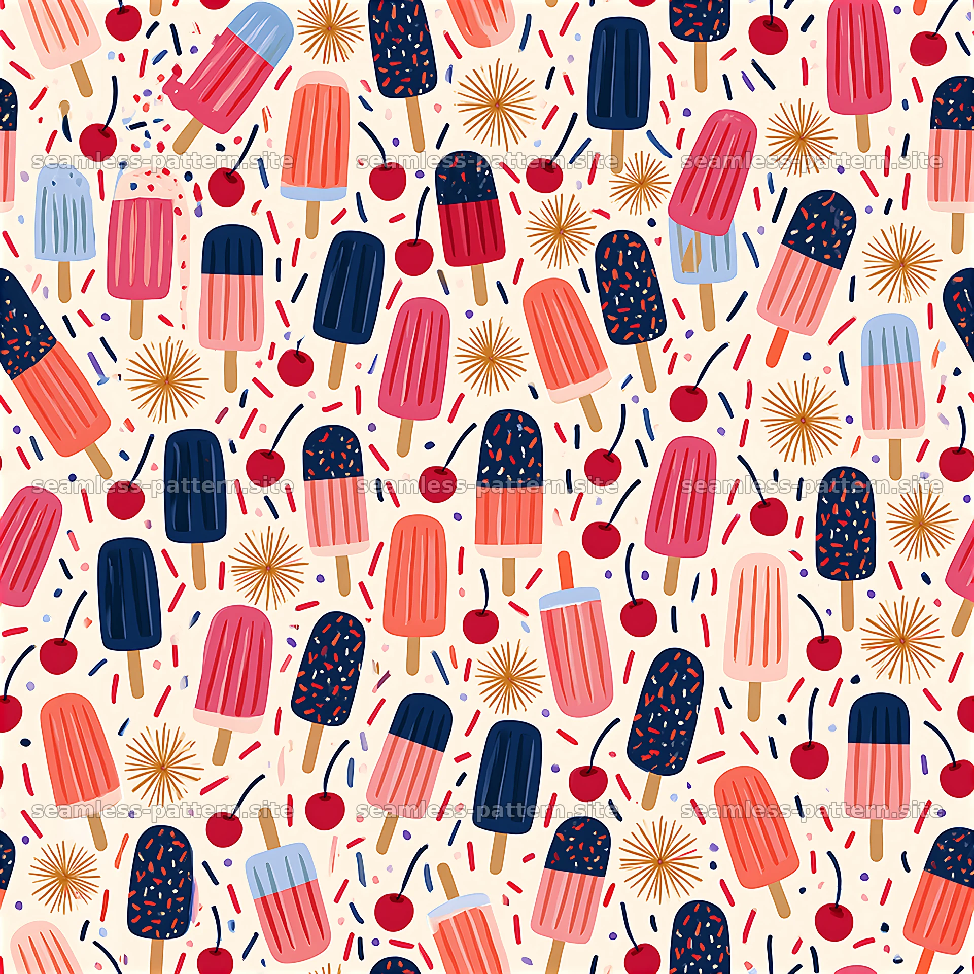 Colorful ice cream popsicle seamless pattern with sprinkles — seamless tileable pattern at 8192x8192