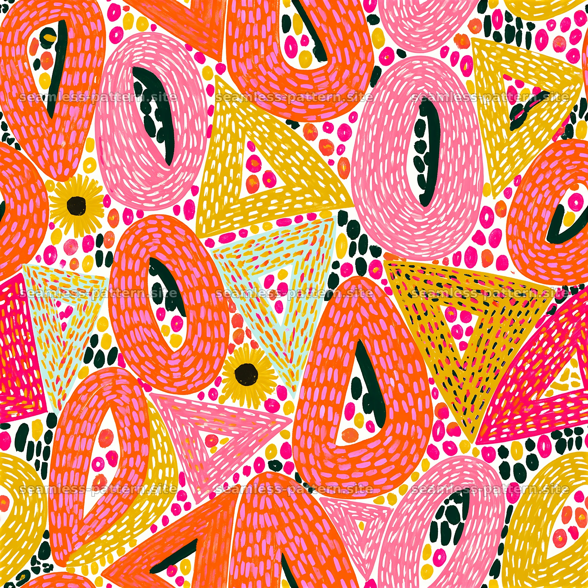Bright geometric seamless pattern with colorful shapes and lines — seamless tileable pattern at 8192x8192
