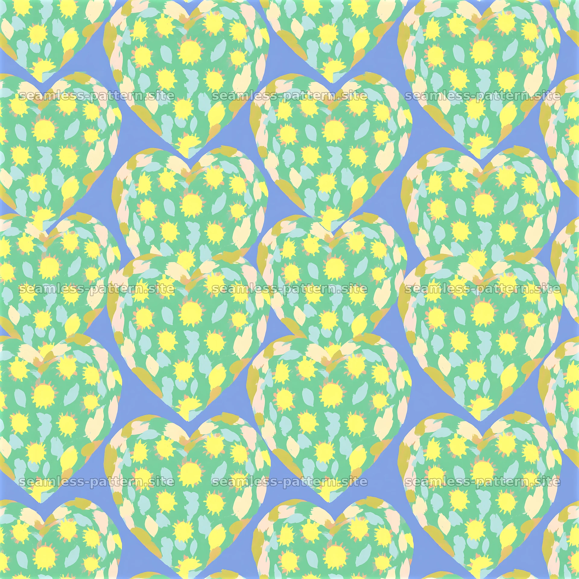 Floral Heart Seamless Pattern in Pastel Colors — seamless tileable pattern at 8192x8192