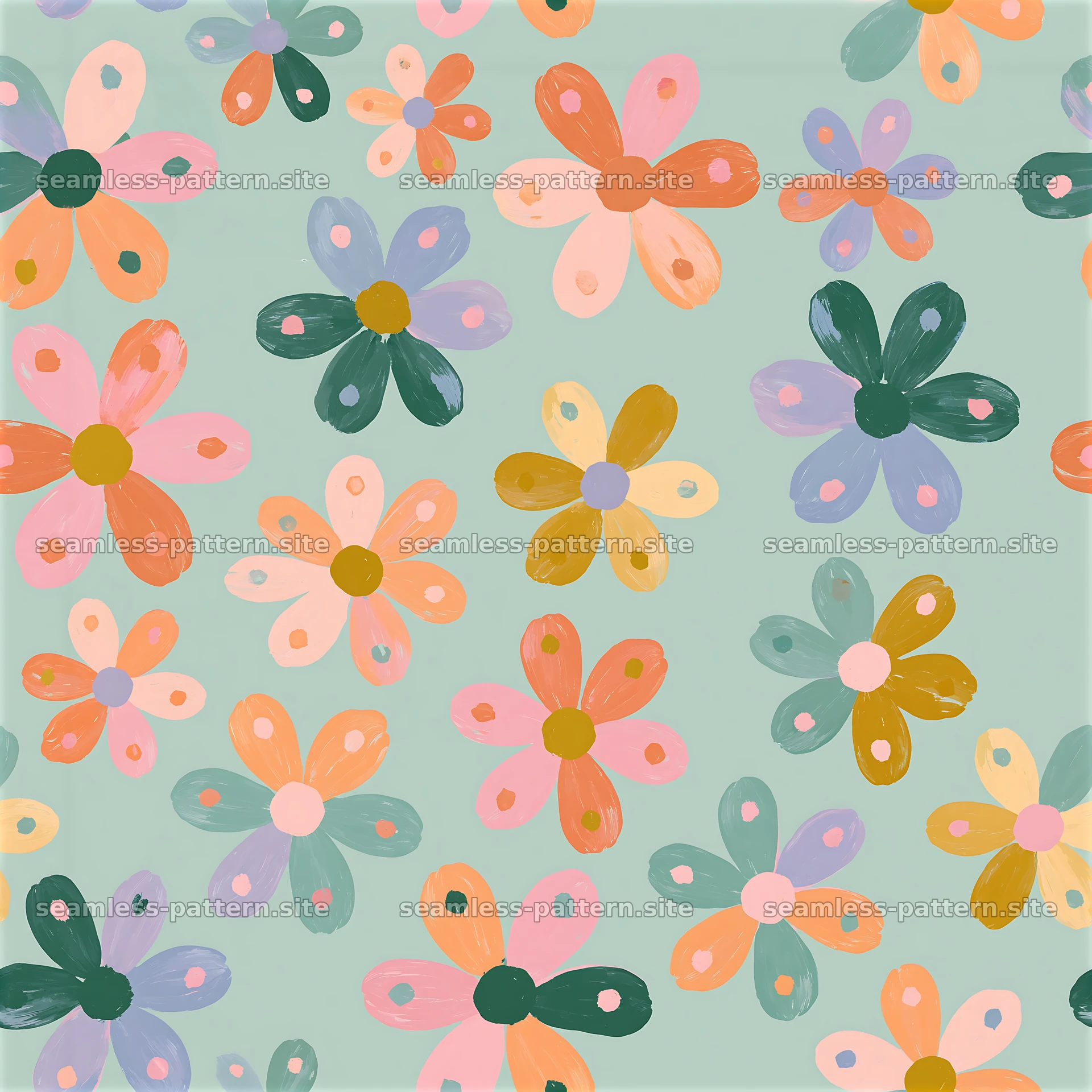 Colorful flower design with green background for fabric or wallpaper — seamless tileable pattern at 8192x8192