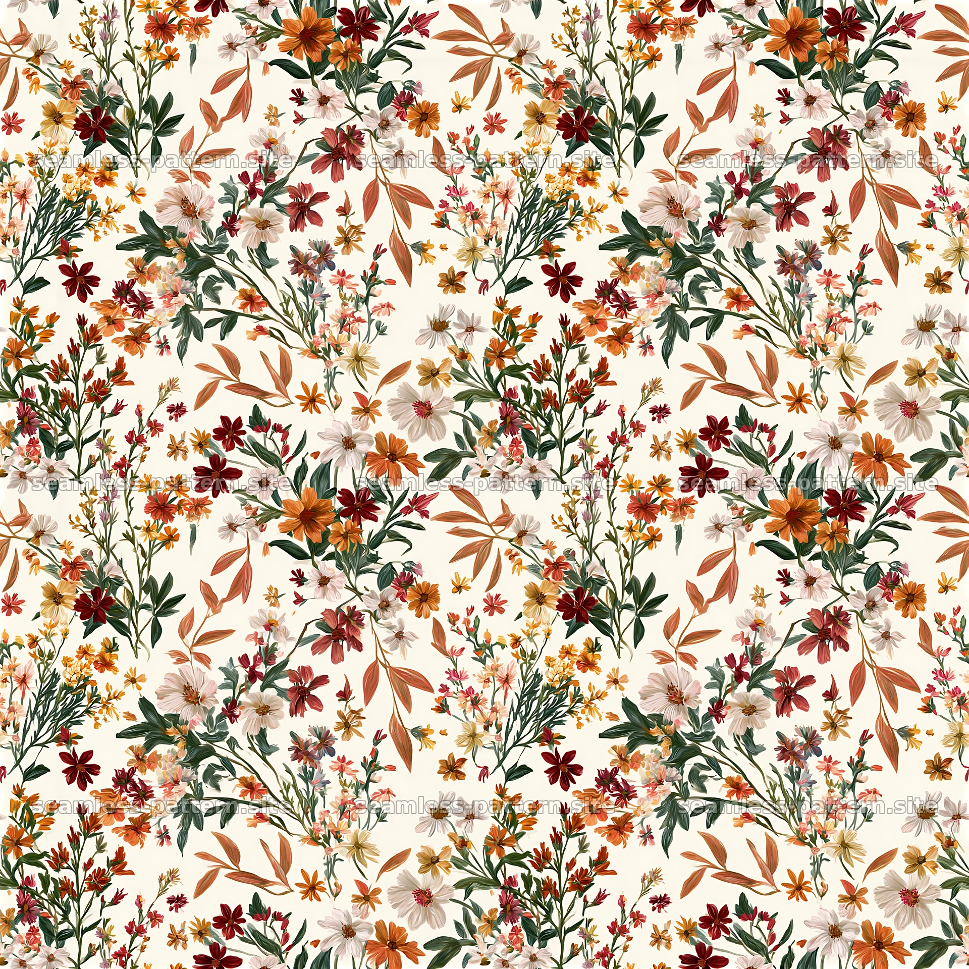 Vivid desert blooms seamless pattern with flowers and leaves — seamless tileable pattern at 8192x8192