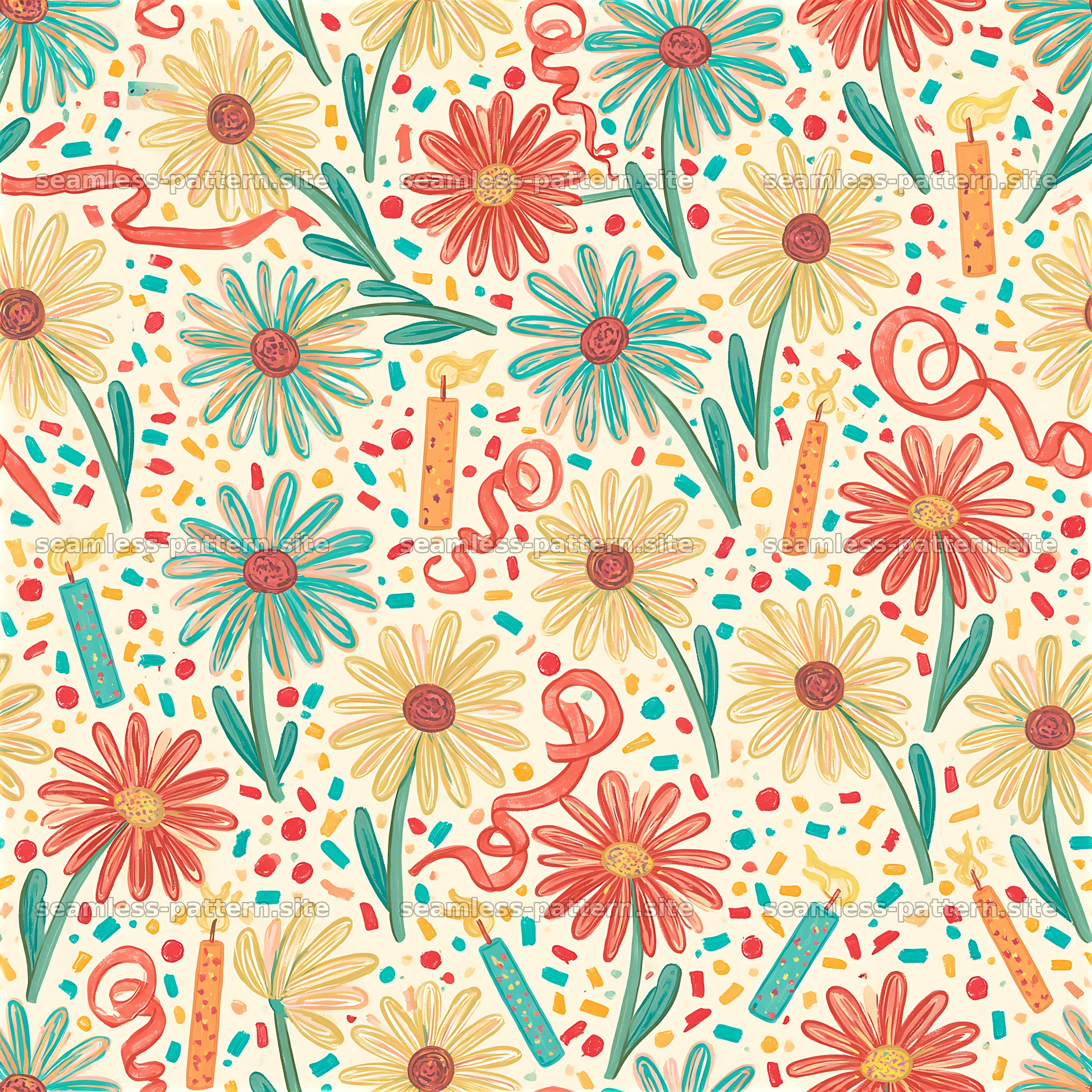 Birthday floral repeat pattern seamless pattern design with flowers — seamless tileable pattern at 8192x8192