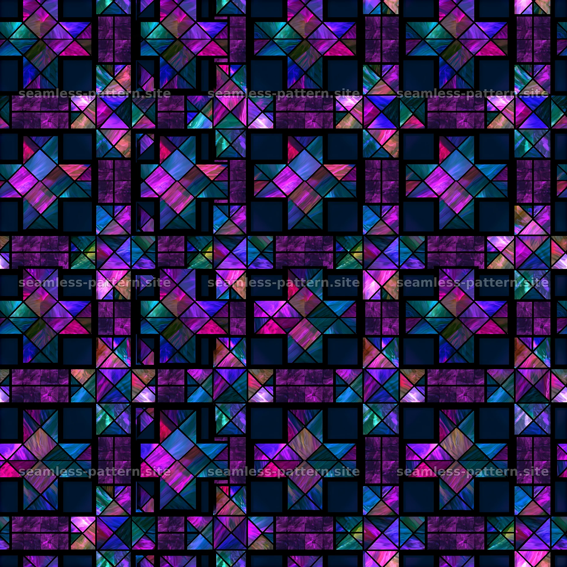 Stained Glass Geometric Cross Pattern in Jewel Tones — seamless tileable pattern at 8192x8192
