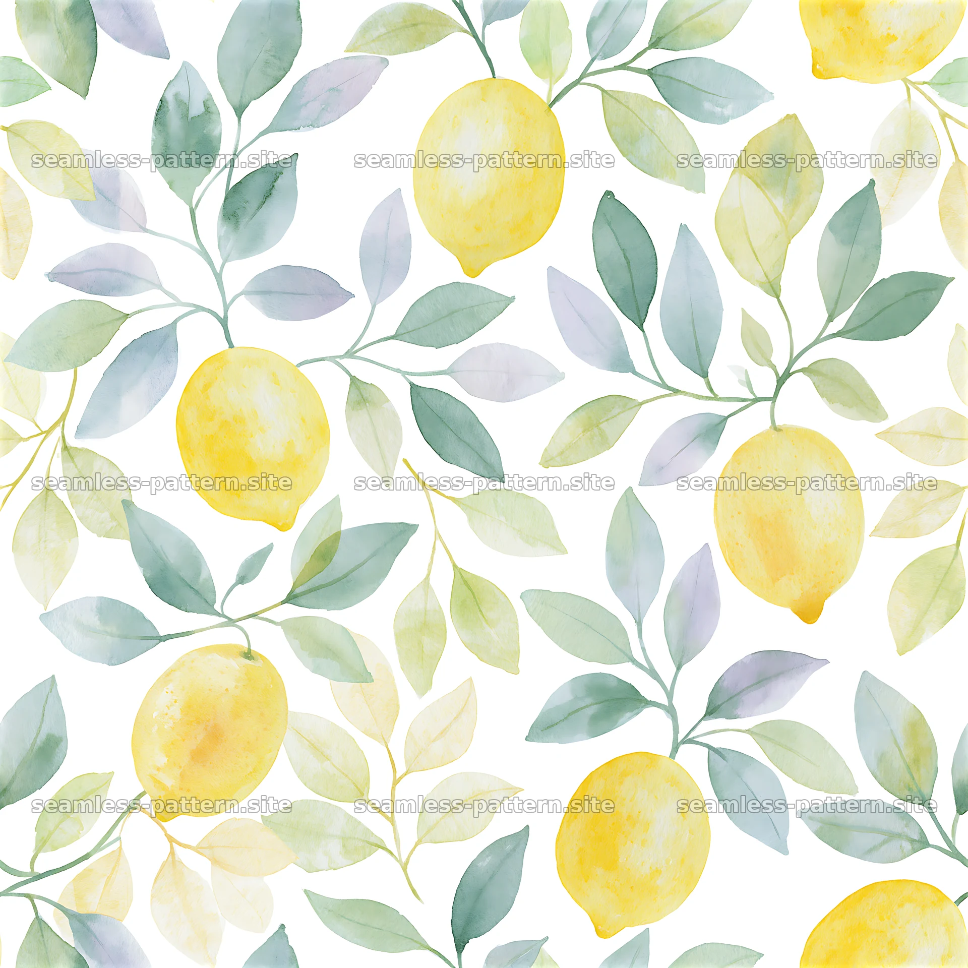 Colorful lemons and leaves seamless pattern for design projects — seamless tileable pattern at 8192x8192