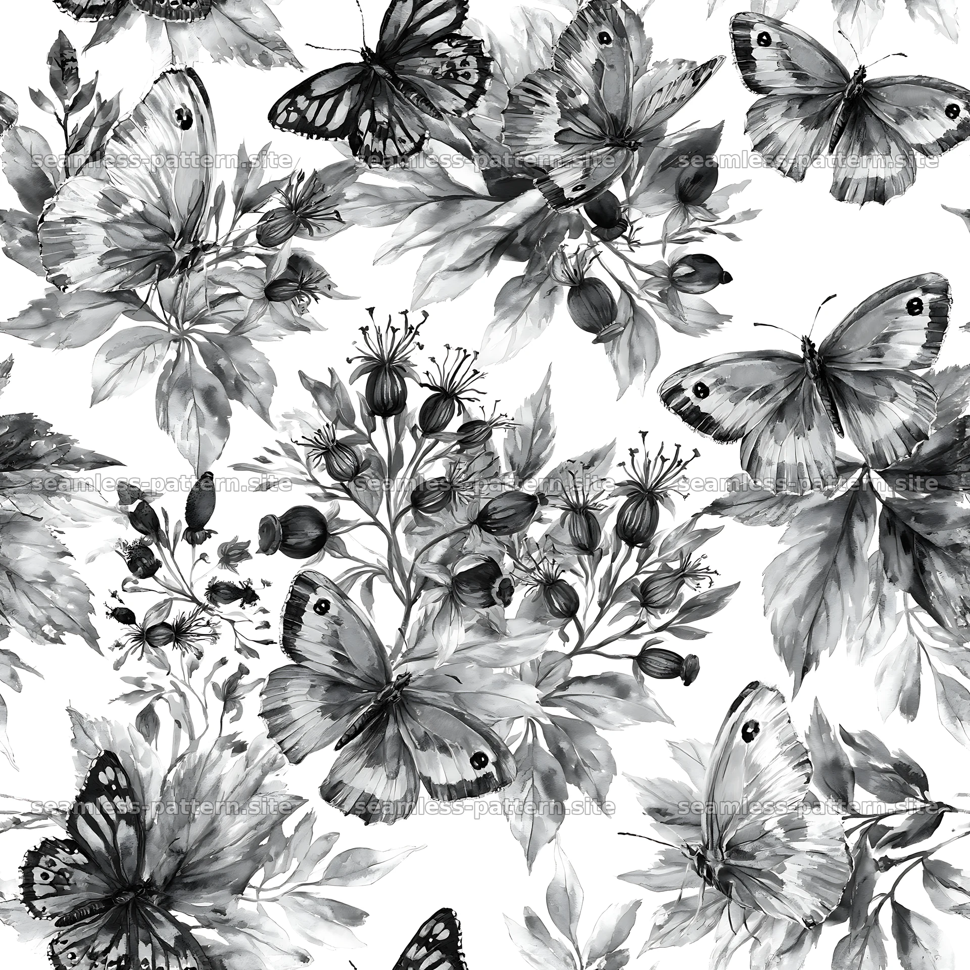 Watercolor butterfly seamless pattern on white background — seamless tileable pattern