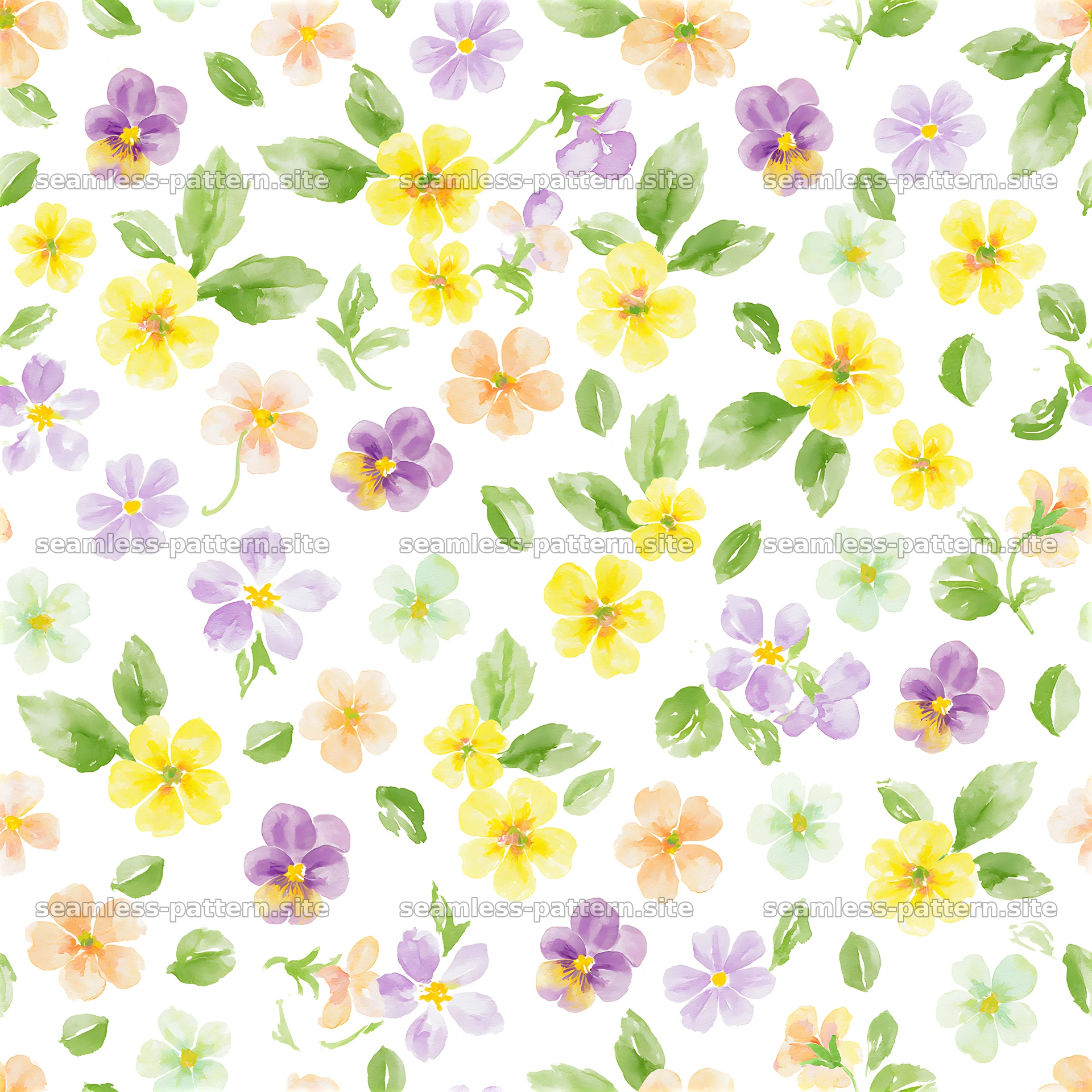 Watercolor floral repeating pattern with colorful blossoms and leaves — seamless tileable pattern at 8192x8192