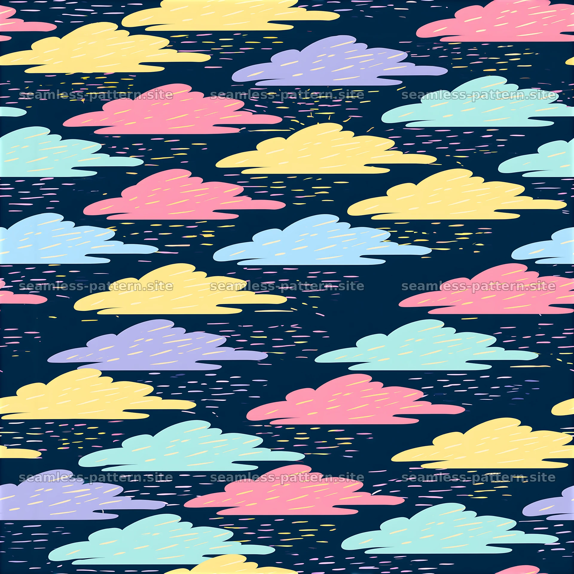 Colorful clouds create a seamless pattern on a dark background — seamless tileable pattern at 8192x8192