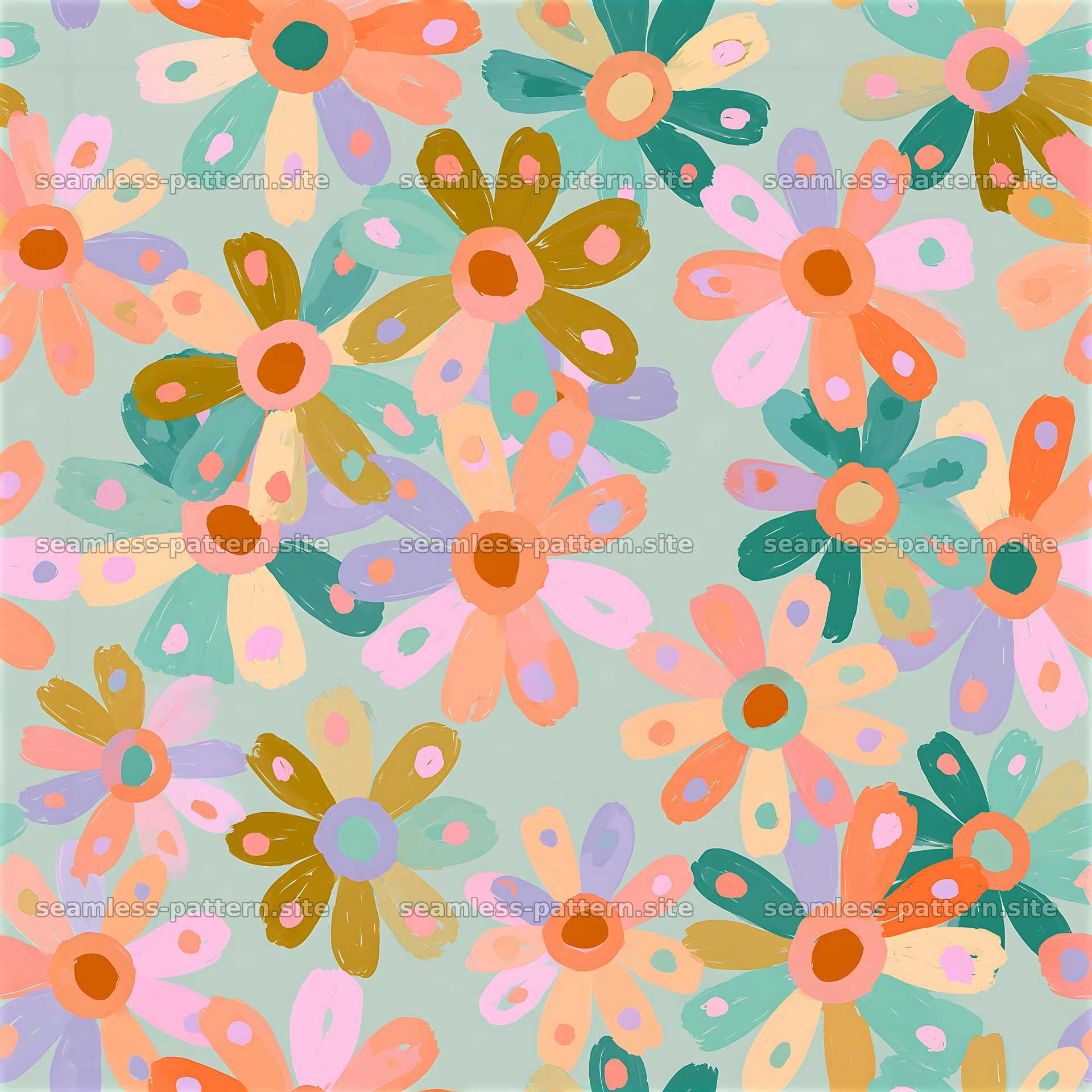 Retro Rainbow Flowers Seamless Pattern — seamless tileable pattern at 8192x8192