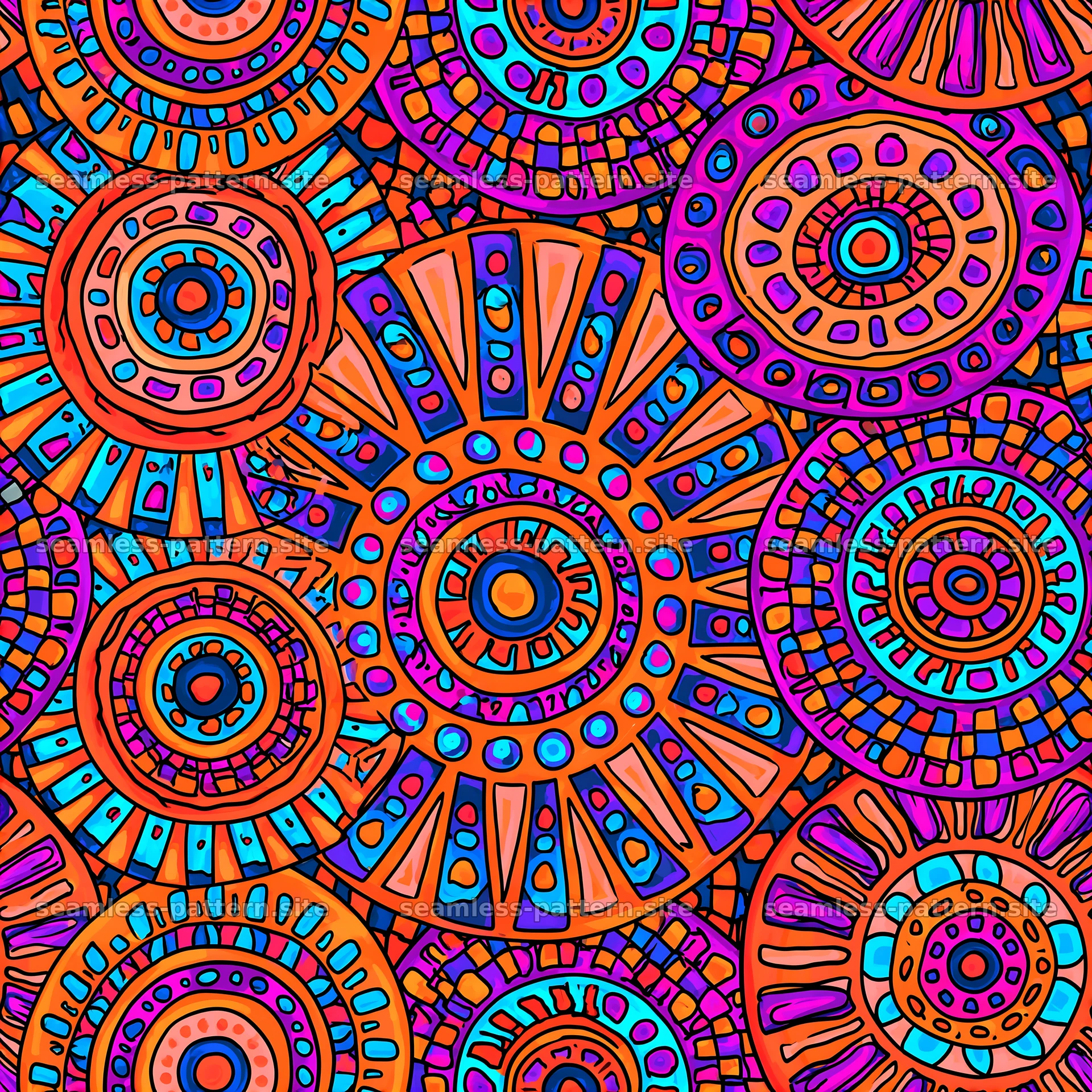 Colorful circular design in vibrant tones forming a seamless pattern — seamless tileable pattern at 8192x8192