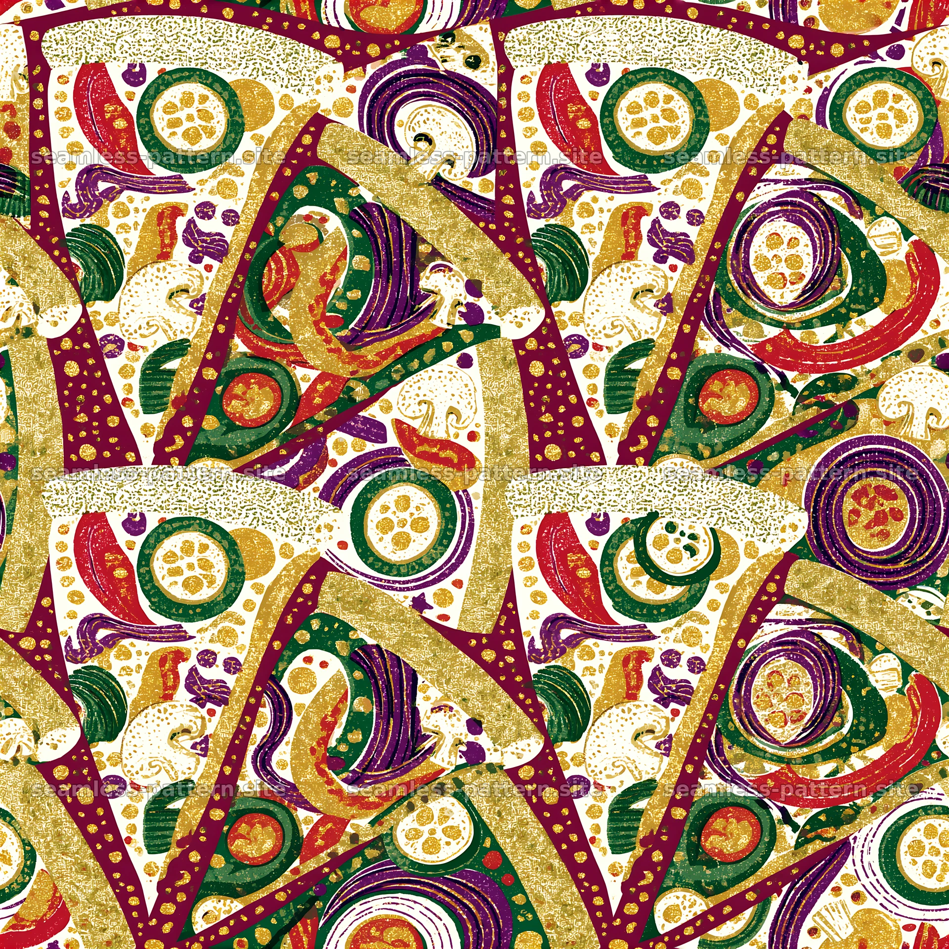 Colorful Vegetable Pizza Seamless Pattern — seamless tileable pattern at 8192x8192