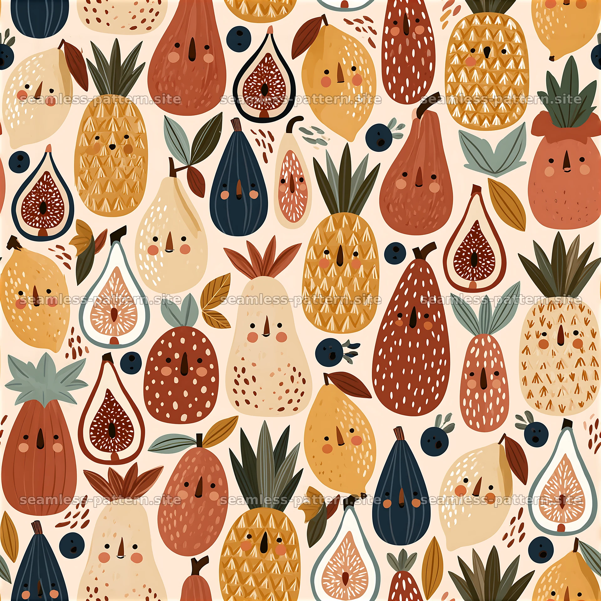 Funky fruit seamless pattern with playful illustrated produce — seamless tileable pattern at 8192x8192