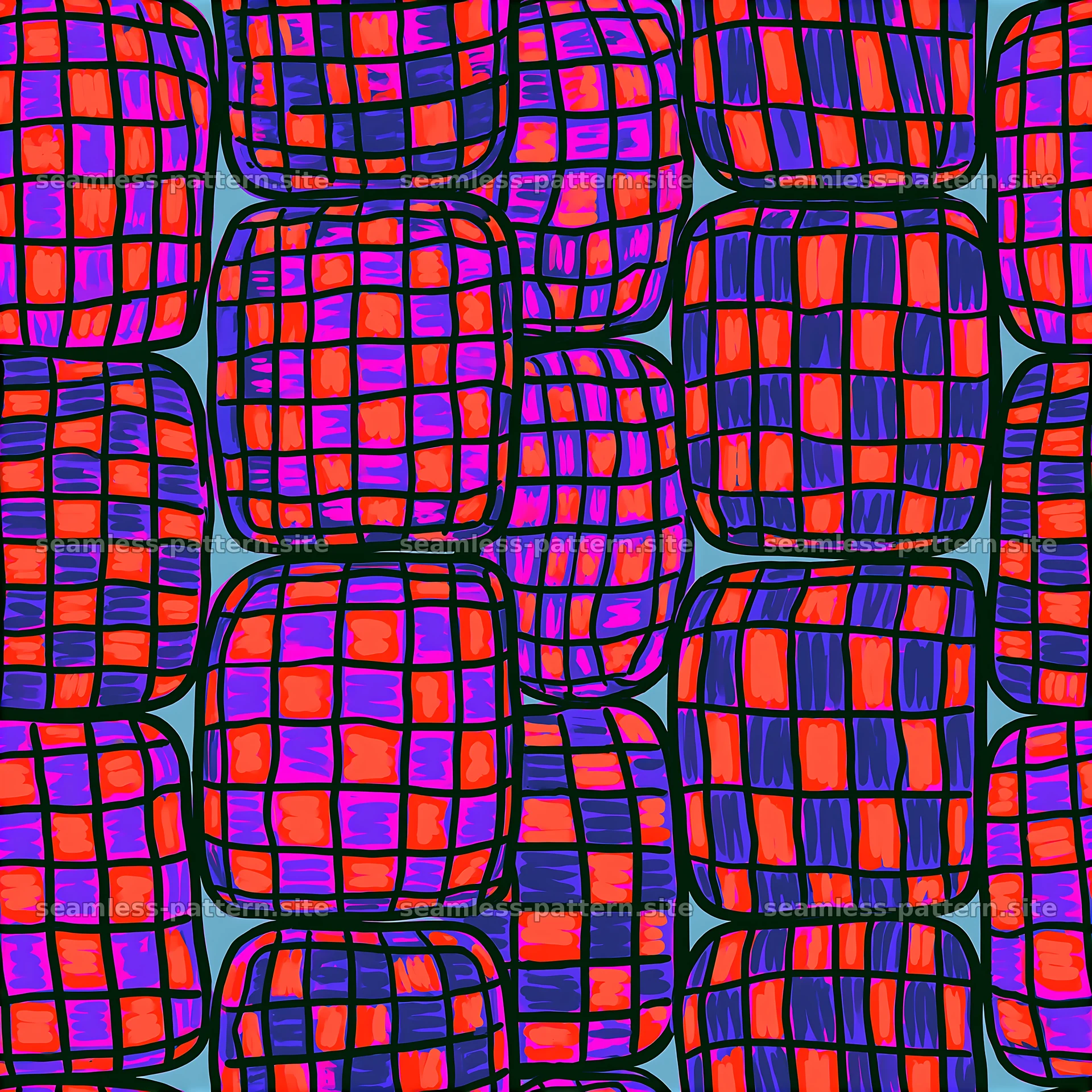 Funky Checker Tileable Pattern with Colorful Grid Blocks — seamless tileable pattern at 8192x8192