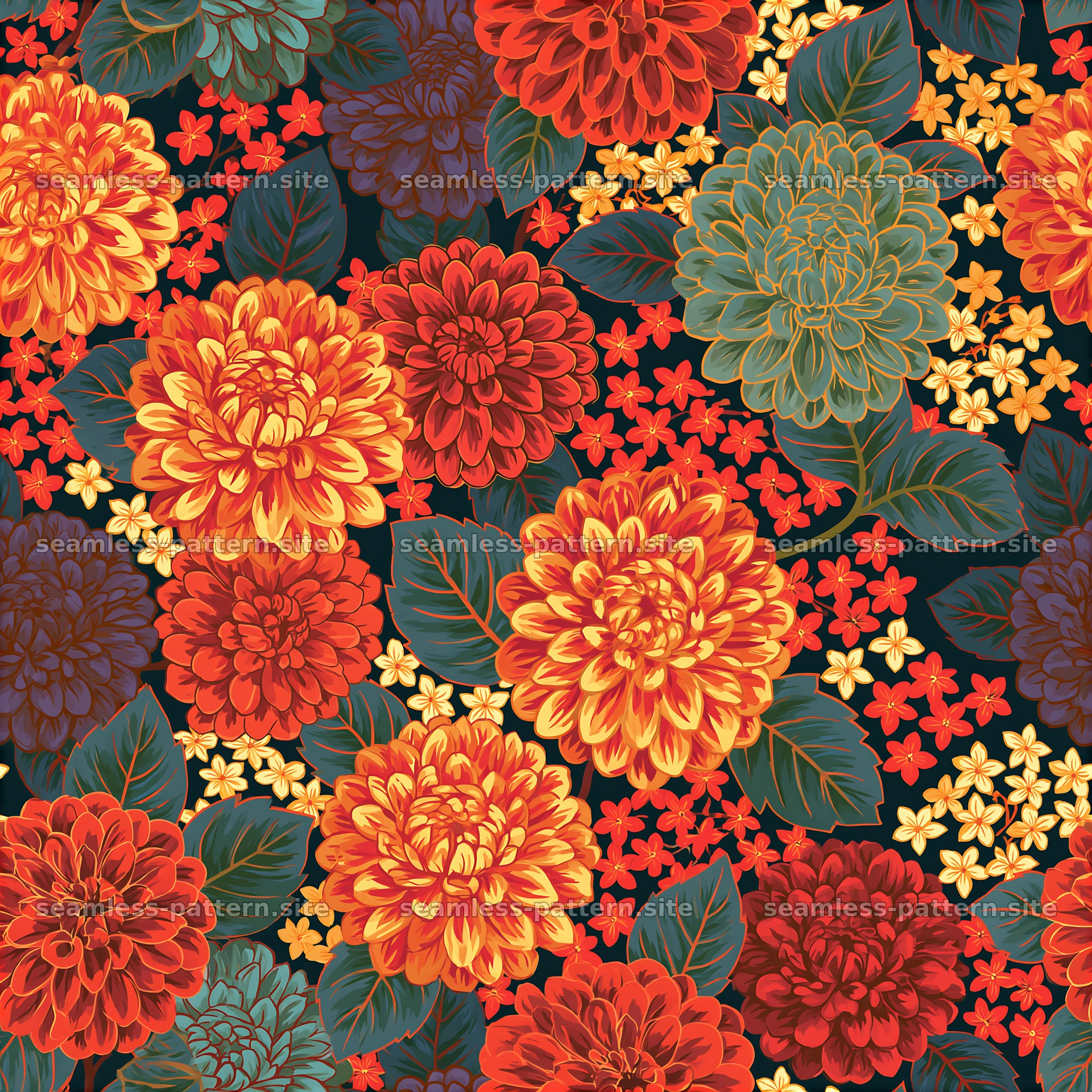 Rainbow floral repeat pattern with vibrant flowers in rich colors — seamless tileable pattern at 8192x8192