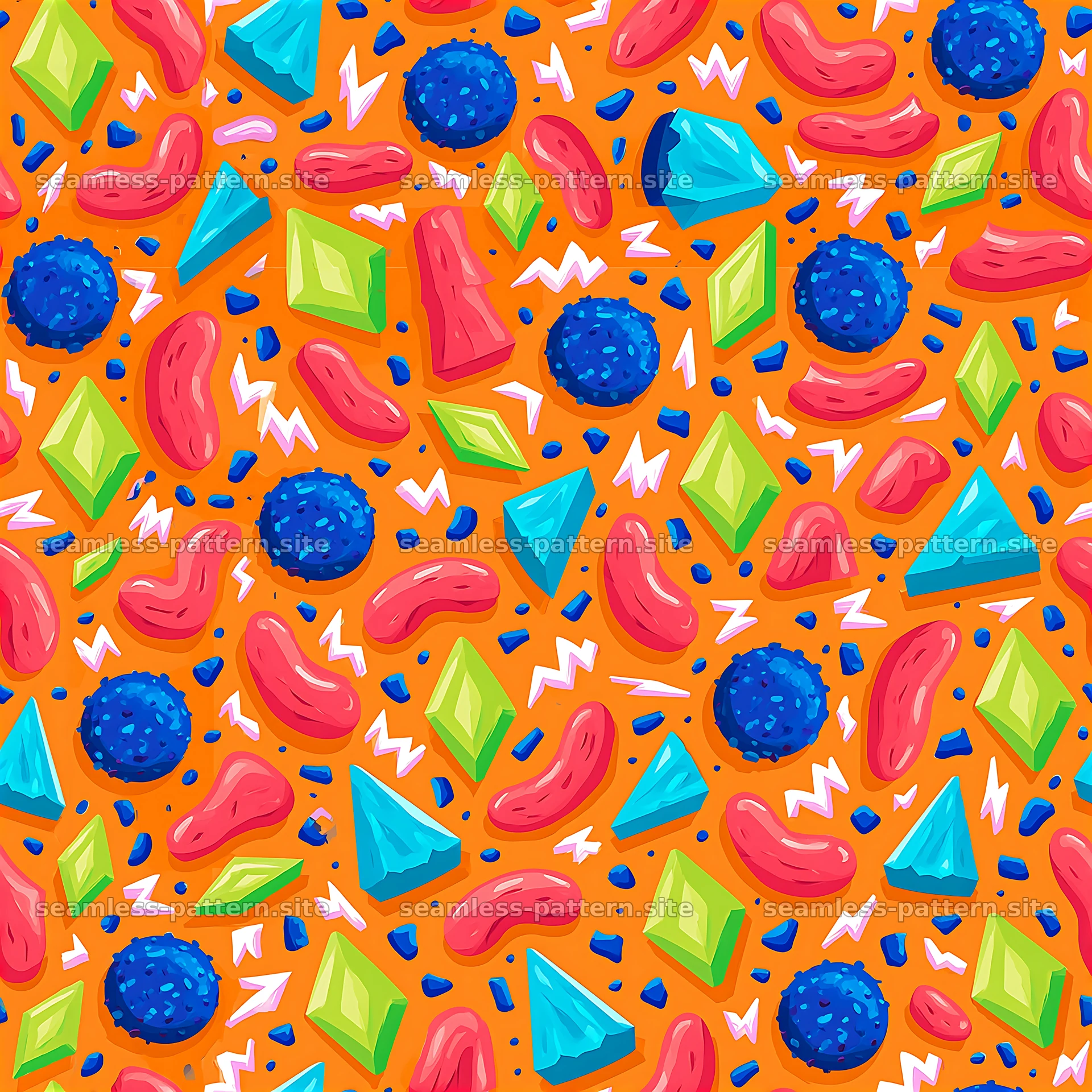 Funky Memphis seamless pattern with colorful abstract shapes — seamless tileable pattern at 8192x8192