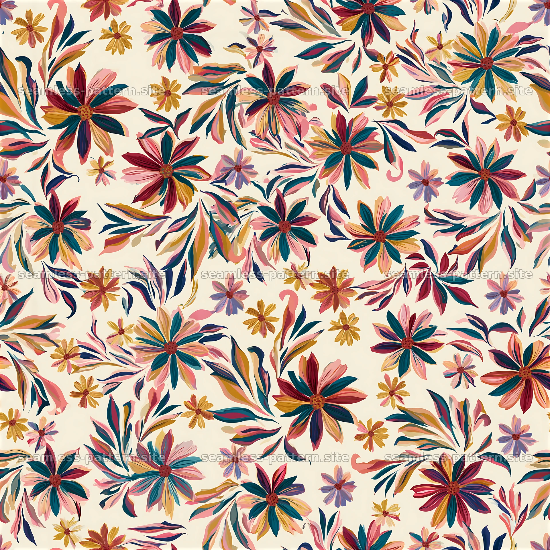 Vibrant Psychedelic Flowers Seamless Pattern — seamless tileable pattern at 8192x8192