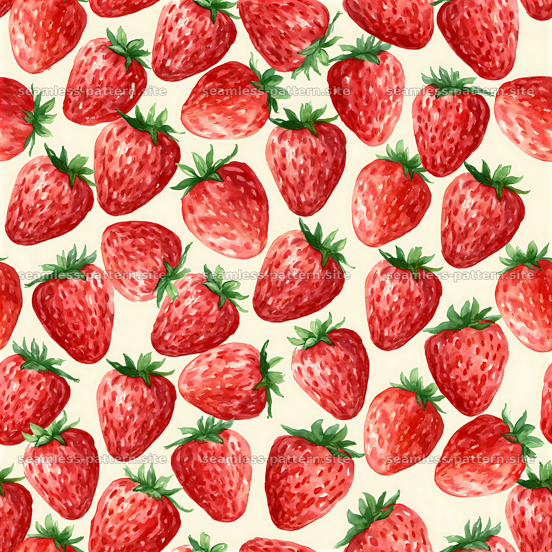Seamless watercolor strawberry pattern with red strawberries — seamless tileable pattern at 8192x8192