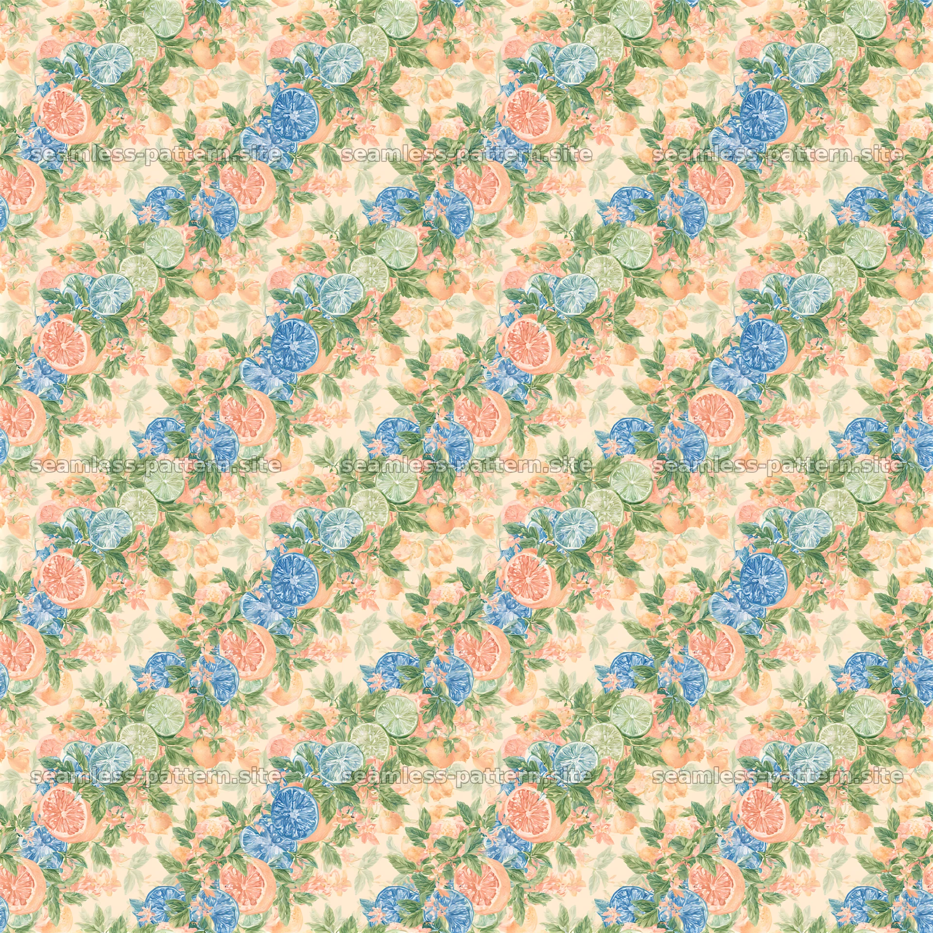Colorful Citrus and Floral Seamless Pattern — seamless tileable pattern at 8192x8192