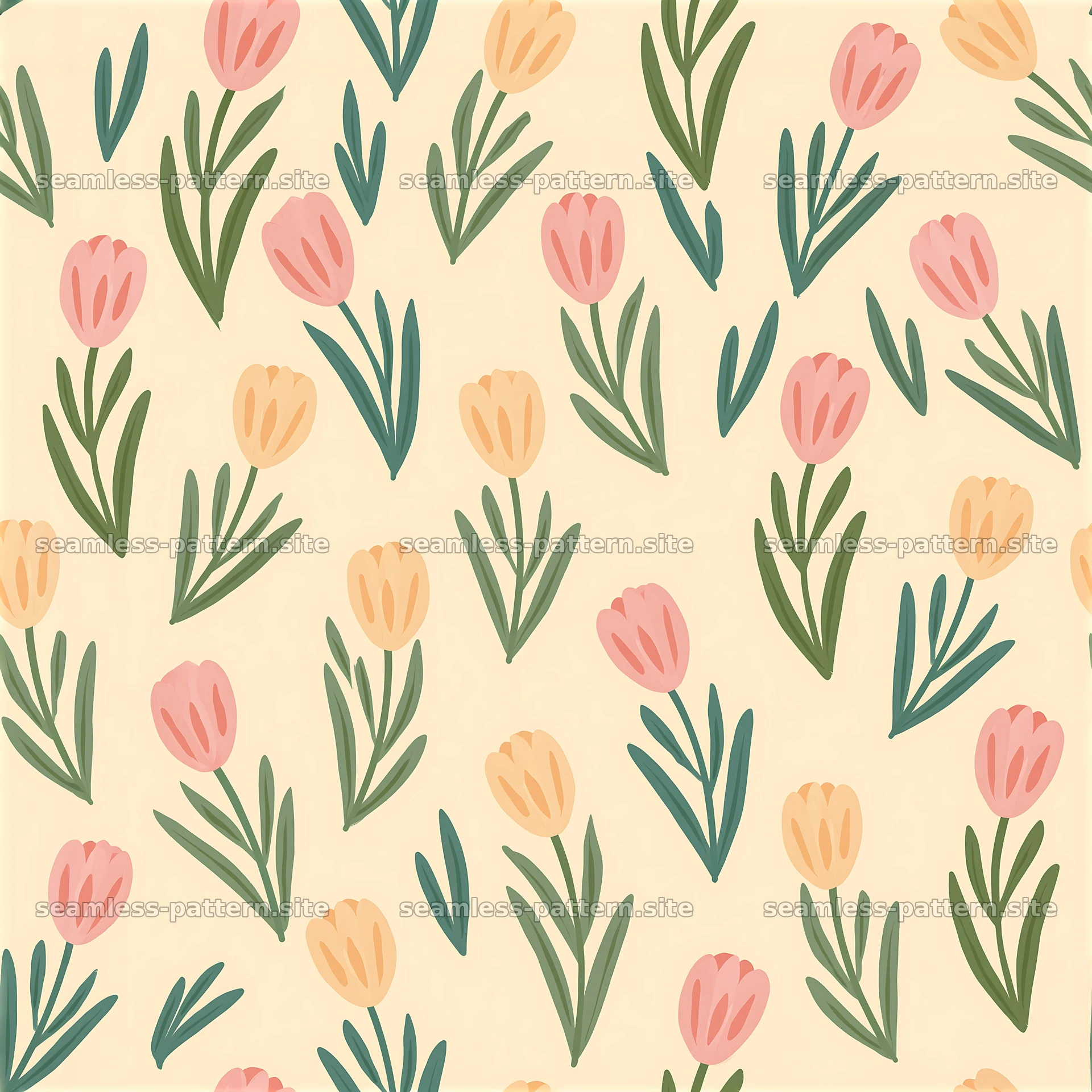 Cute tulips seamless pattern with pastel flowers — seamless tileable pattern at 8192x8192