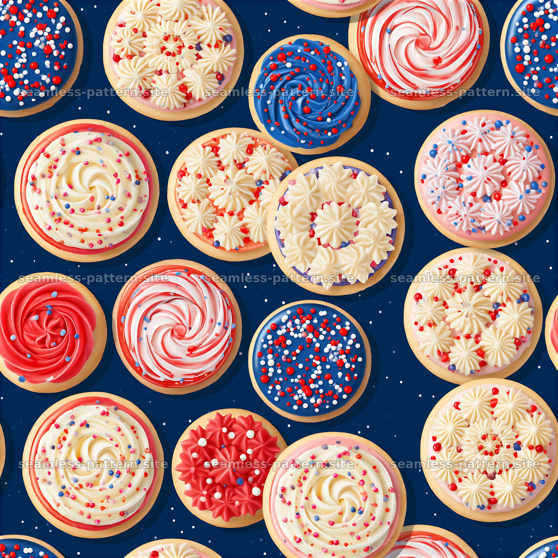 Birthday cookies seamless pattern with colorful icing and decorations — seamless tileable pattern at 8192x8192