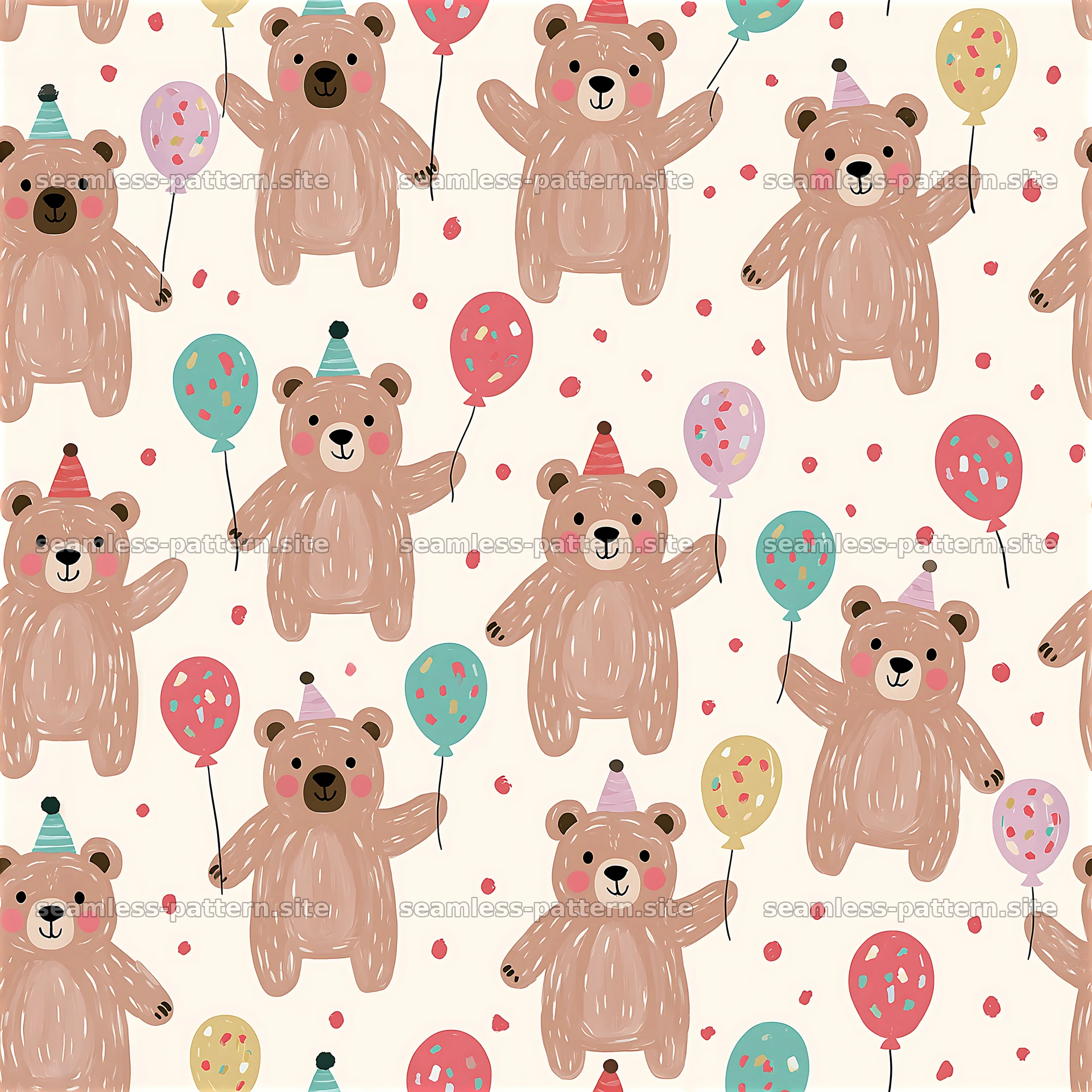 Cute teddy bears with balloons in a seamless pattern — seamless tileable pattern at 8192x8192