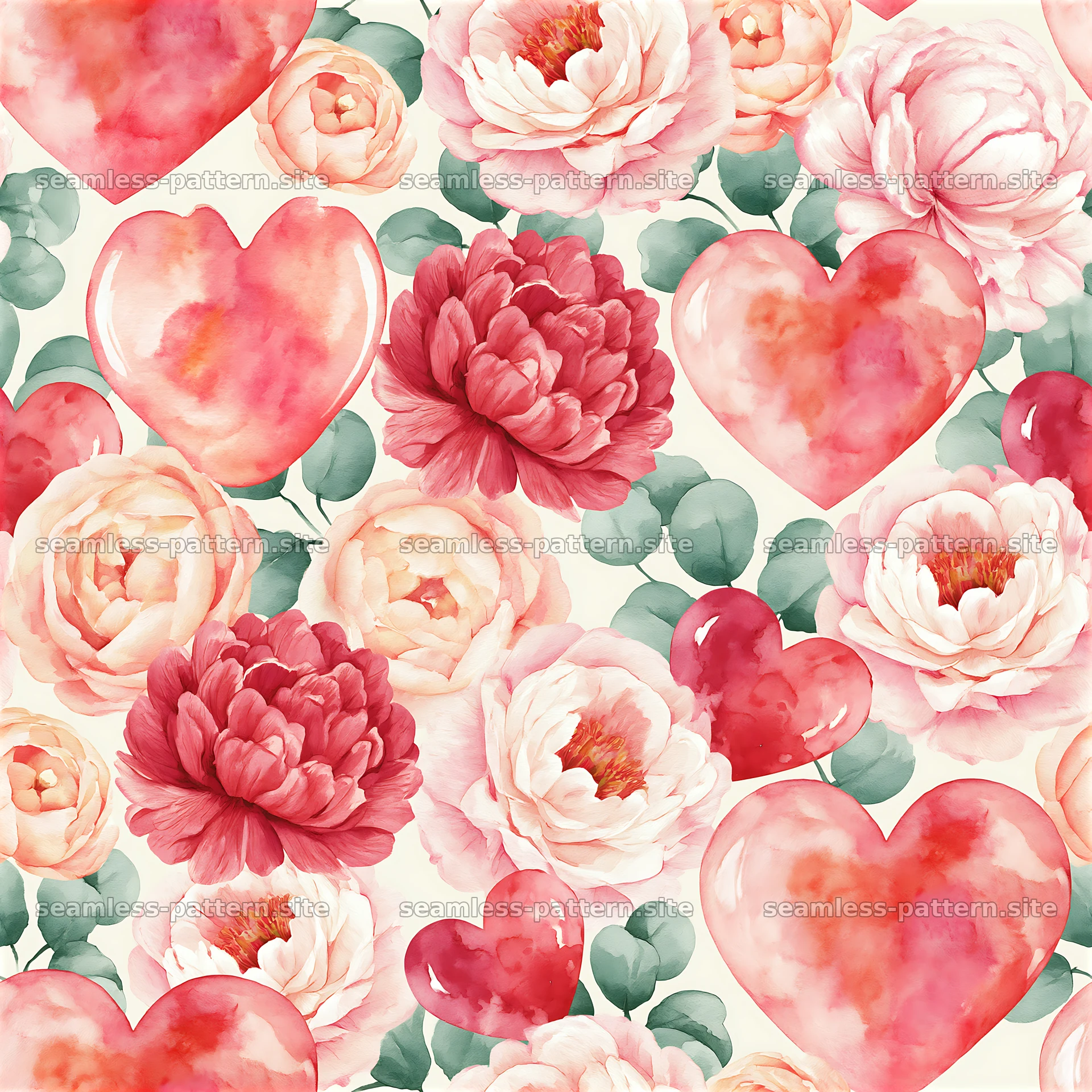Watercolor Heart and Flower Seamless Pattern — seamless tileable pattern at 8192x8192