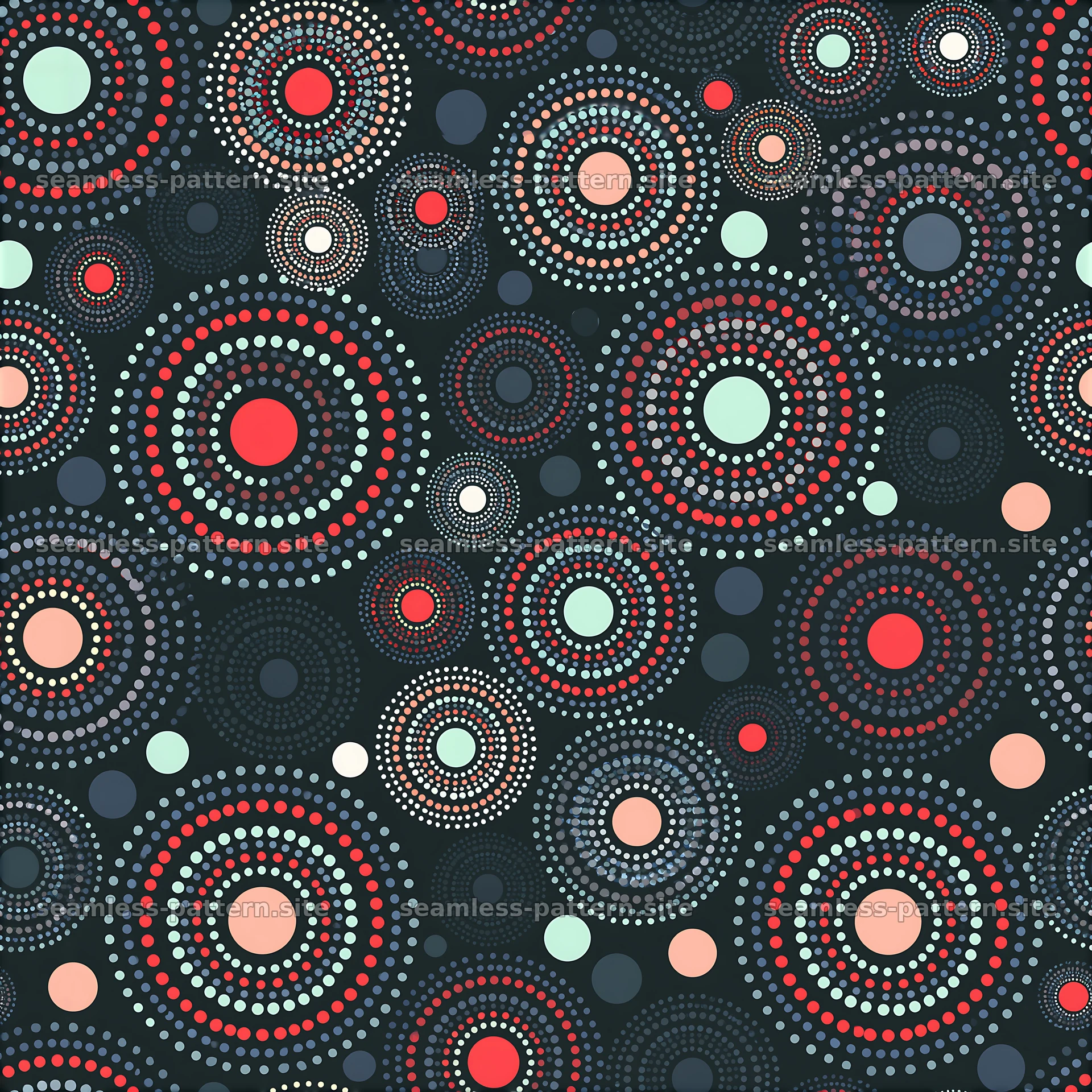 Colorful Concentric Dot Circles Seamless Pattern — seamless tileable pattern at 8192x8192
