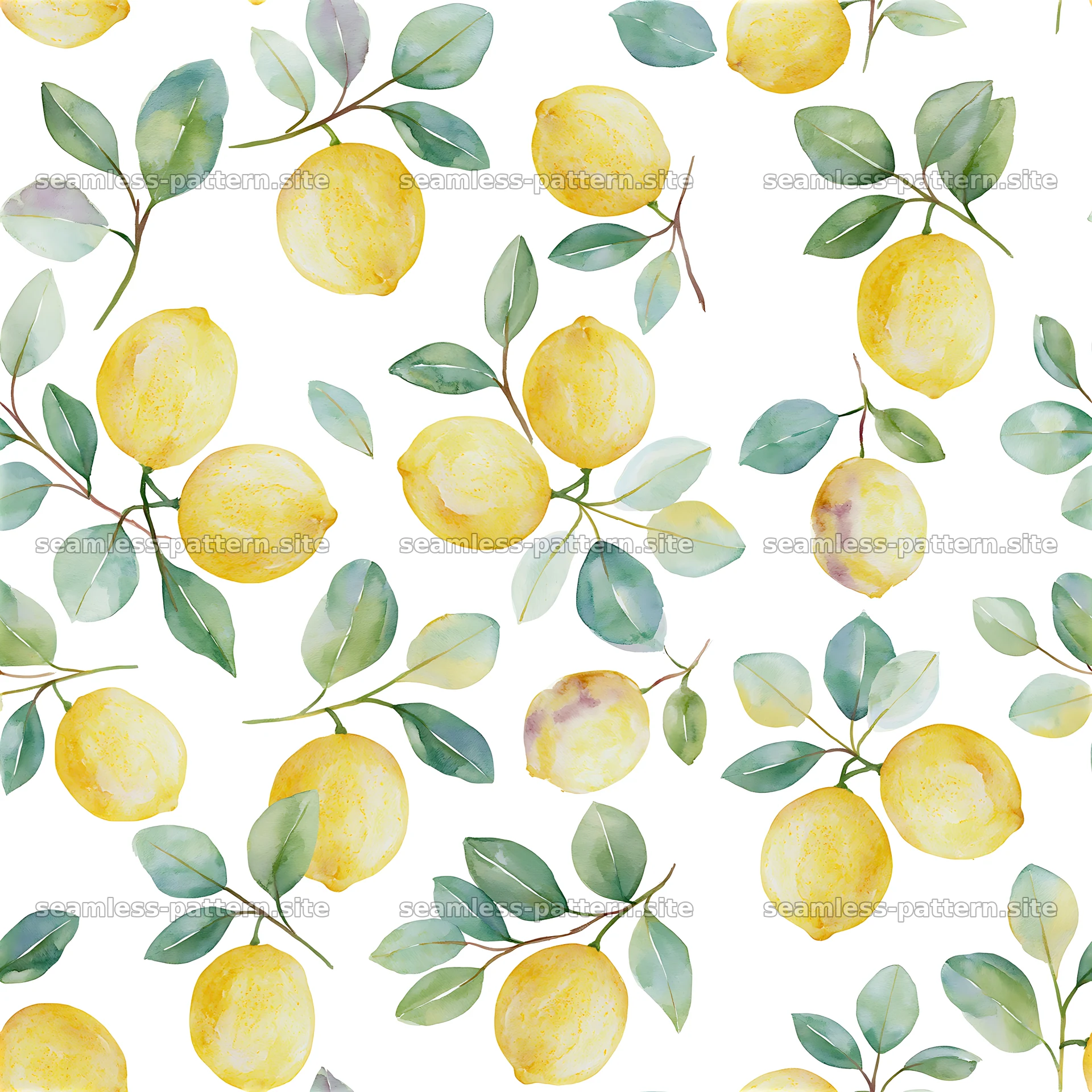 Colorful lemons and leaves seamless pattern for design projects — seamless tileable pattern at 8192x8192