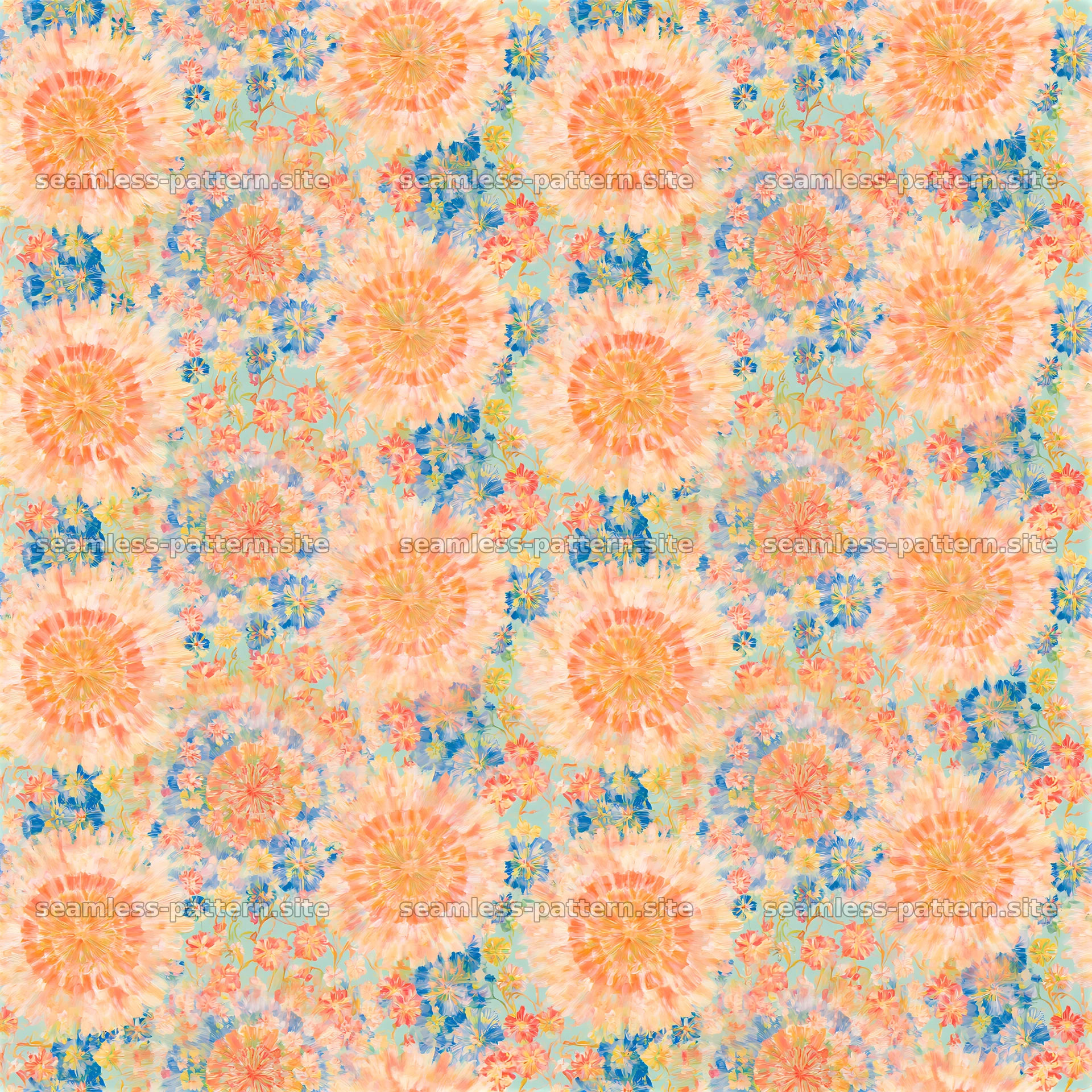 Colorful floral seamless pattern with circular motifs — seamless tileable pattern at 8192x8192
