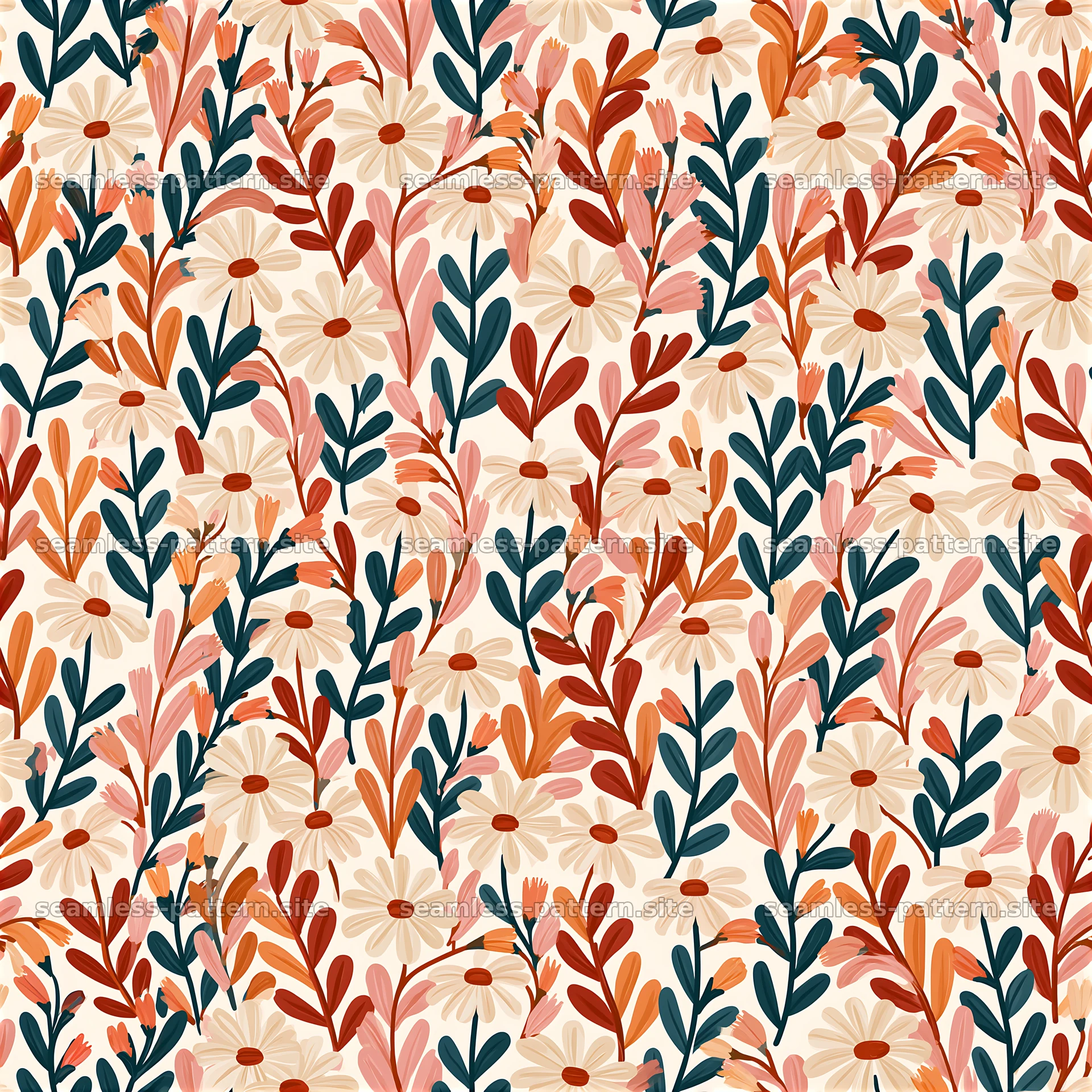 Colorful Retro Floral Seamless Pattern — seamless tileable pattern at 8192x8192