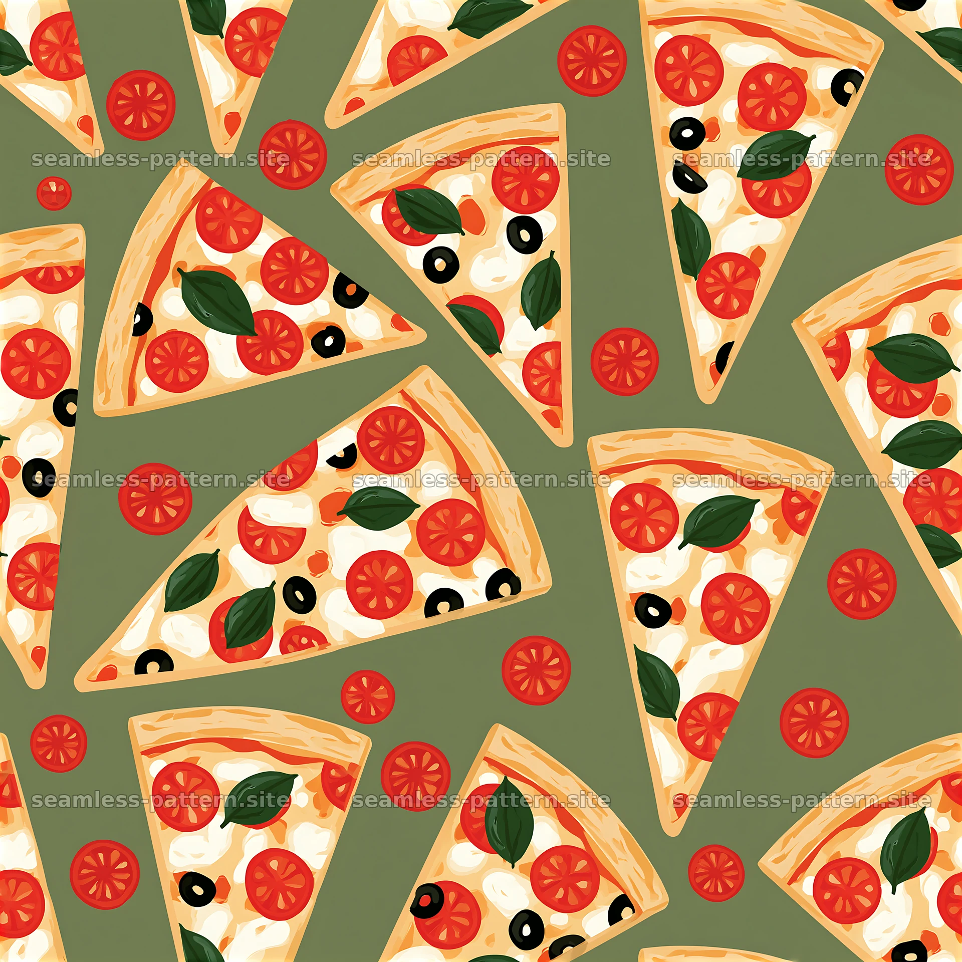 Colorful pizza slice seamless pattern for napkin designs — seamless tileable pattern at 8192x8192