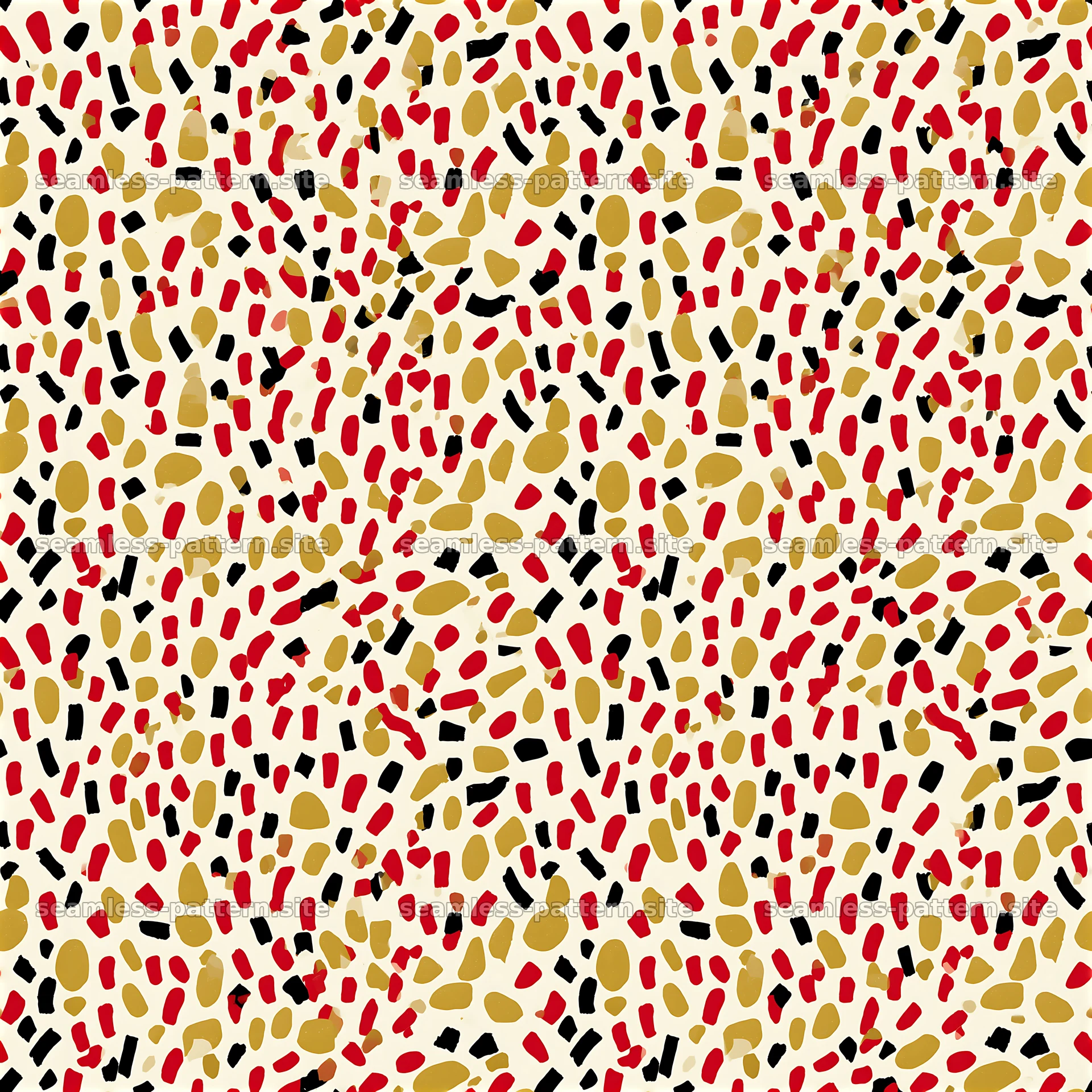 Confetti black red gold repeat pattern — seamless tileable pattern at 8192x8192