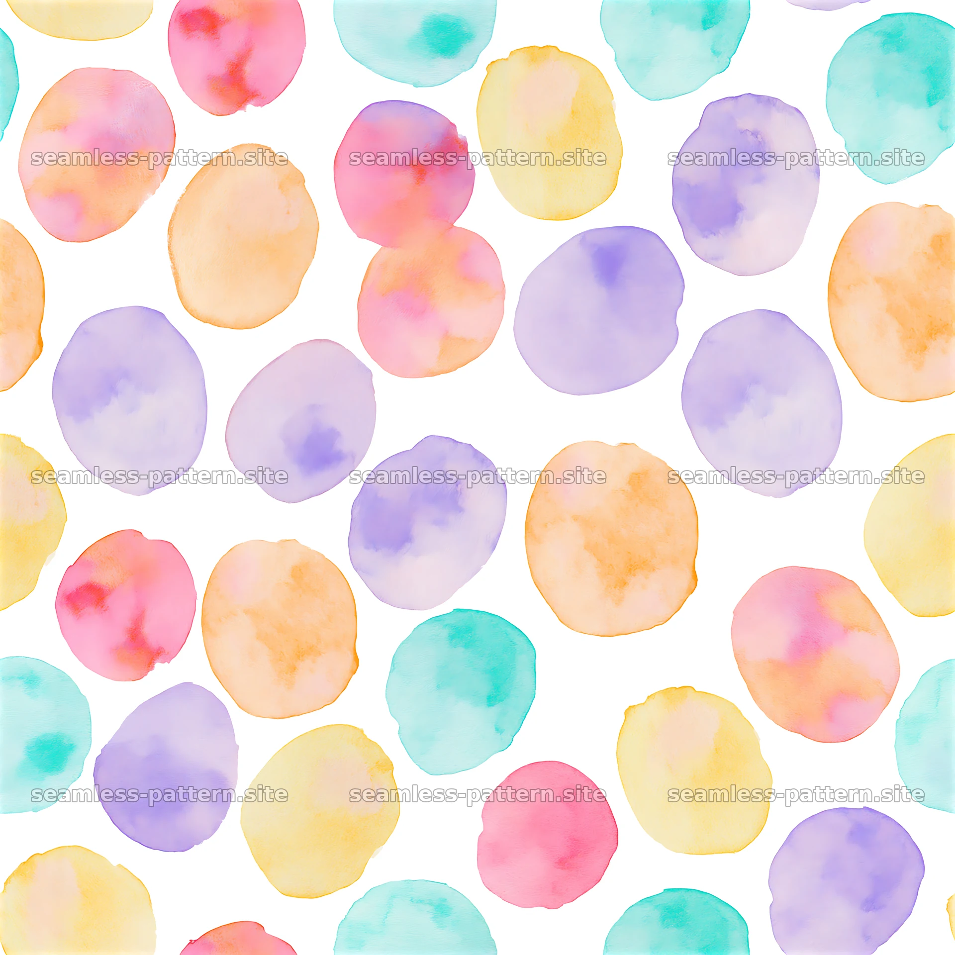Bright watercolor blotches seamless pattern in varied colors on white — seamless tileable pattern at 8192x8192