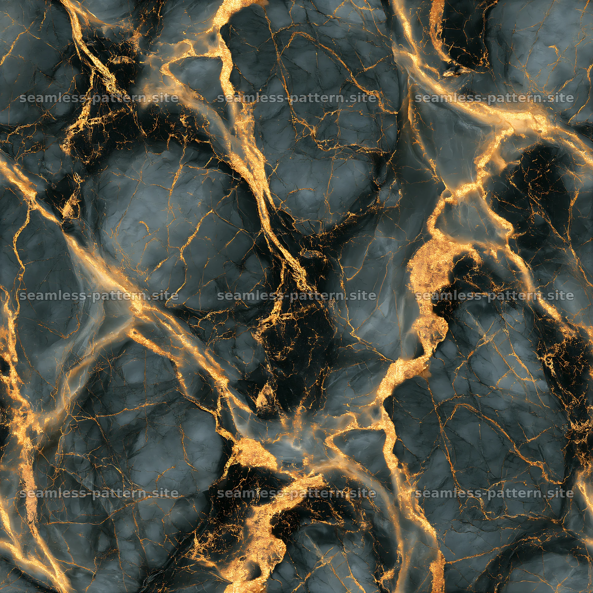 Seamless glossy gold veined marble repeat pattern with dark background — seamless tileable pattern at 8192x8192