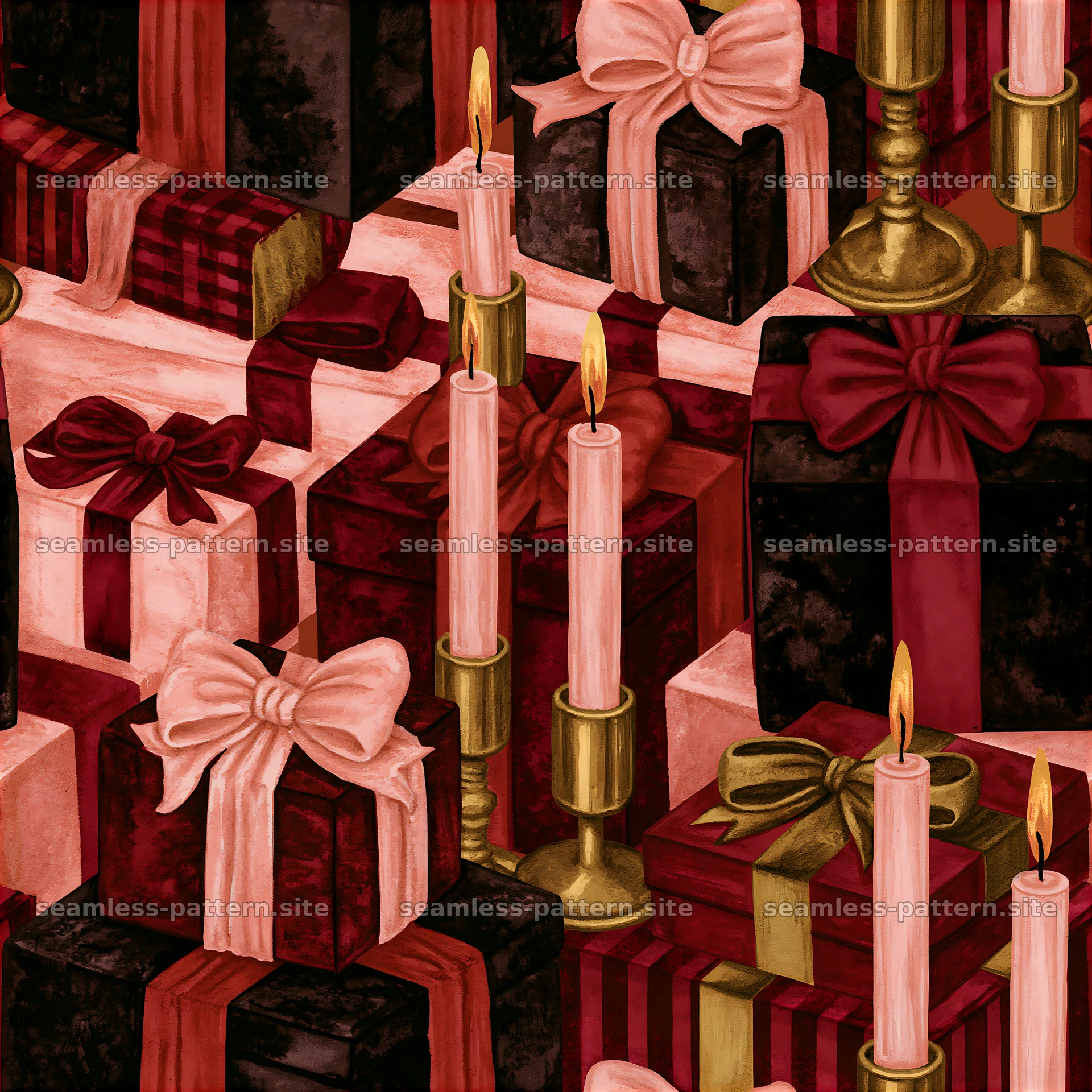 Seamless Gift Boxes and Candle Pattern — seamless tileable pattern at 8192x8192