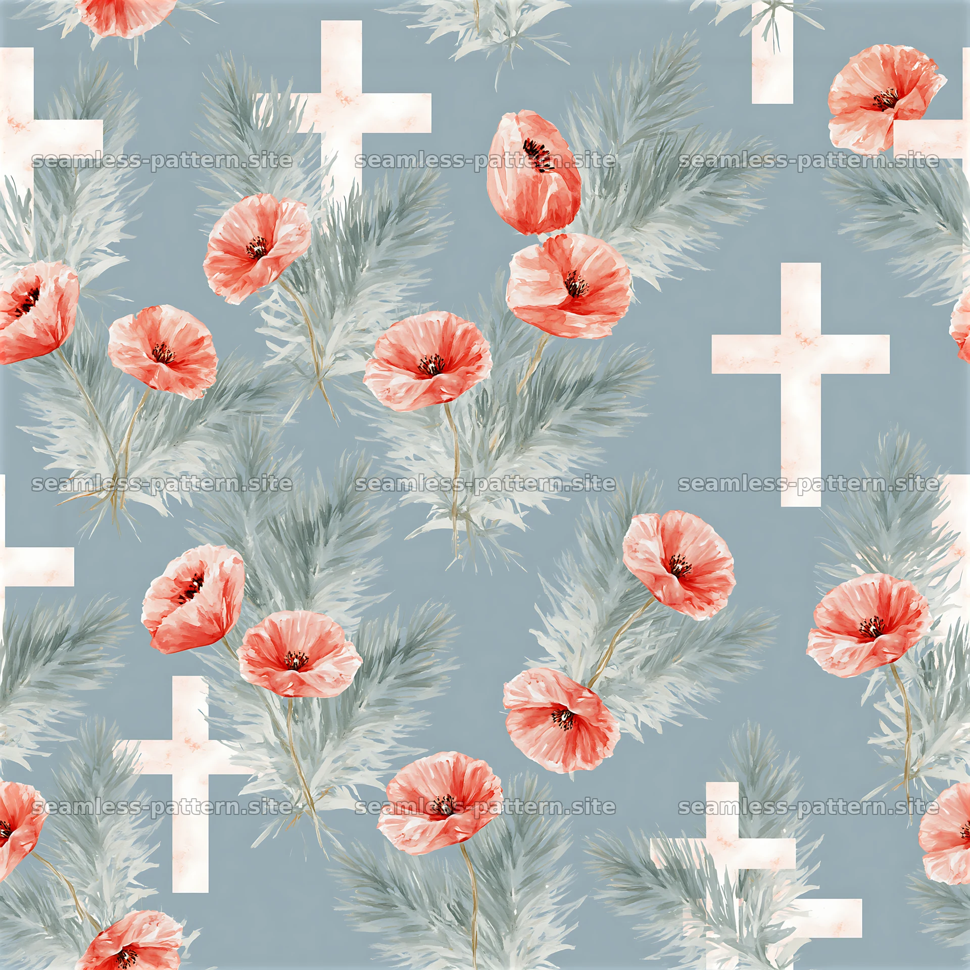 Seamless Christian cross pattern with soft watercolor florals in a — seamless tileable pattern at 8192x8192