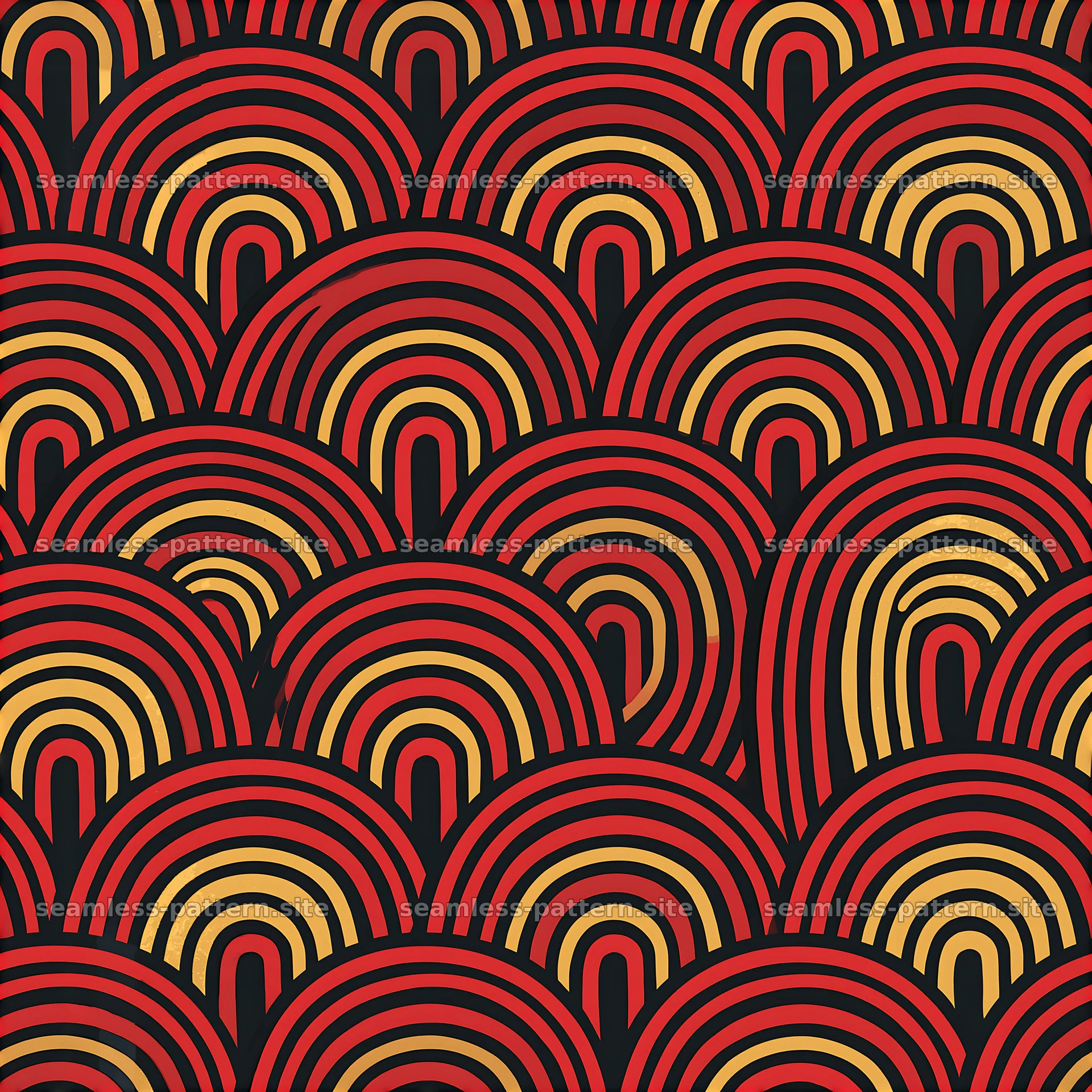 Rainbow Curve Black Red Gold Seamless Pattern — seamless tileable pattern at 8192x8192