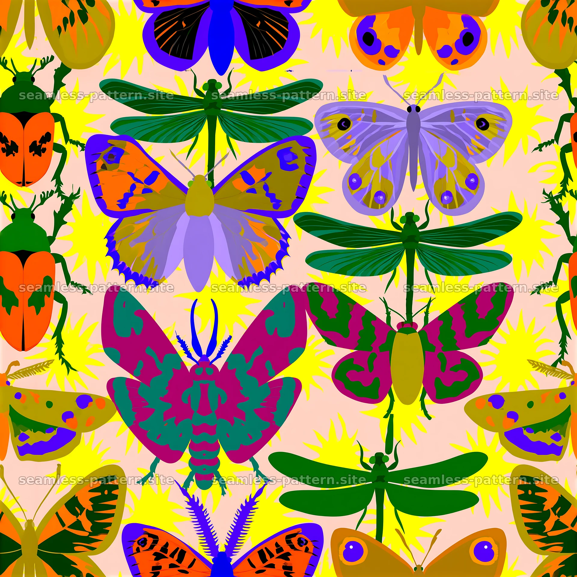 Colorful Insect Seamless Pattern with Butterflies and Beetles — seamless tileable pattern at 8192x8192
