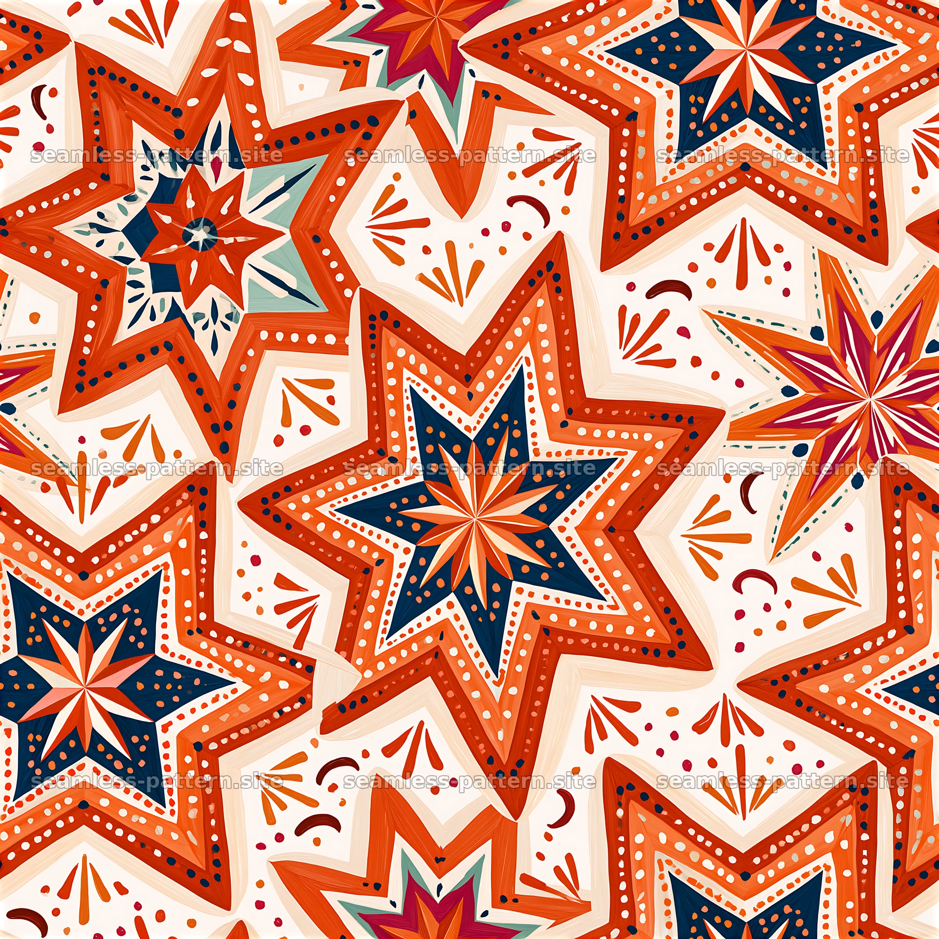 Colorful Star Seamless Pattern with Geometric Folk Motifs — seamless tileable pattern at 8192x8192