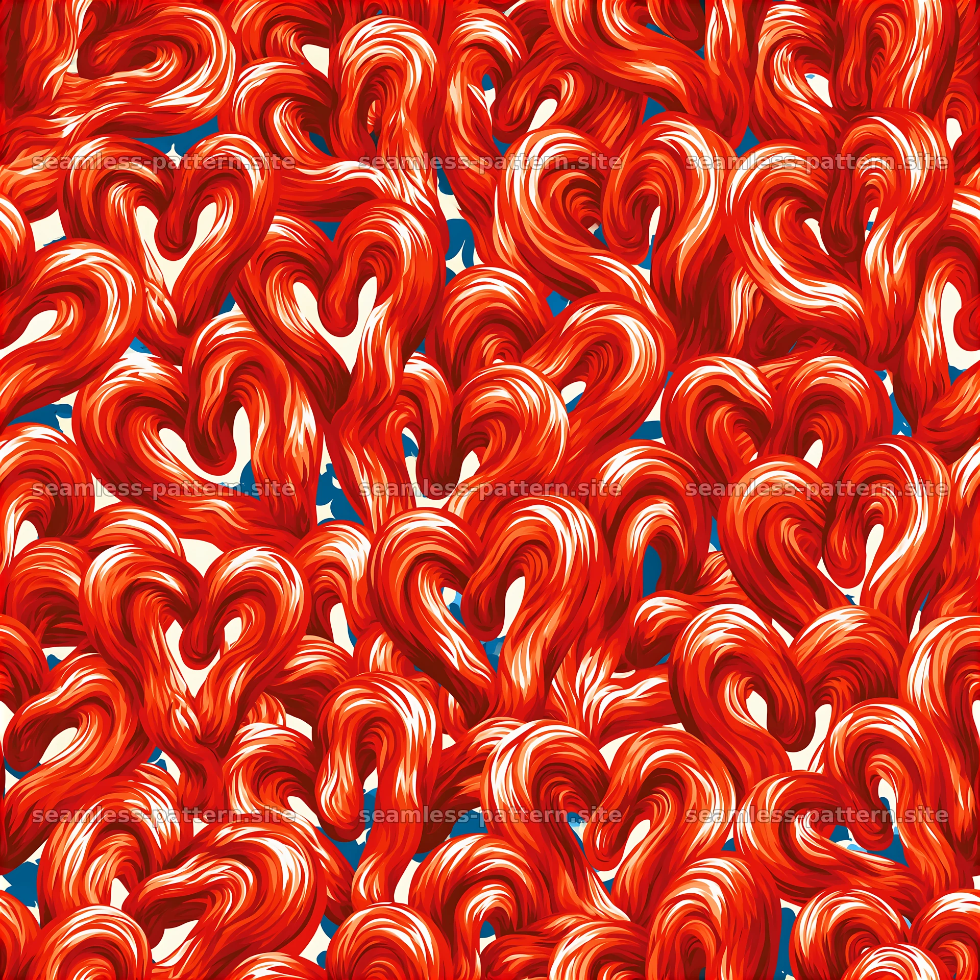 Seamless Red Heart Outline Pattern with Blue Accents — seamless tileable pattern at 8192x8192