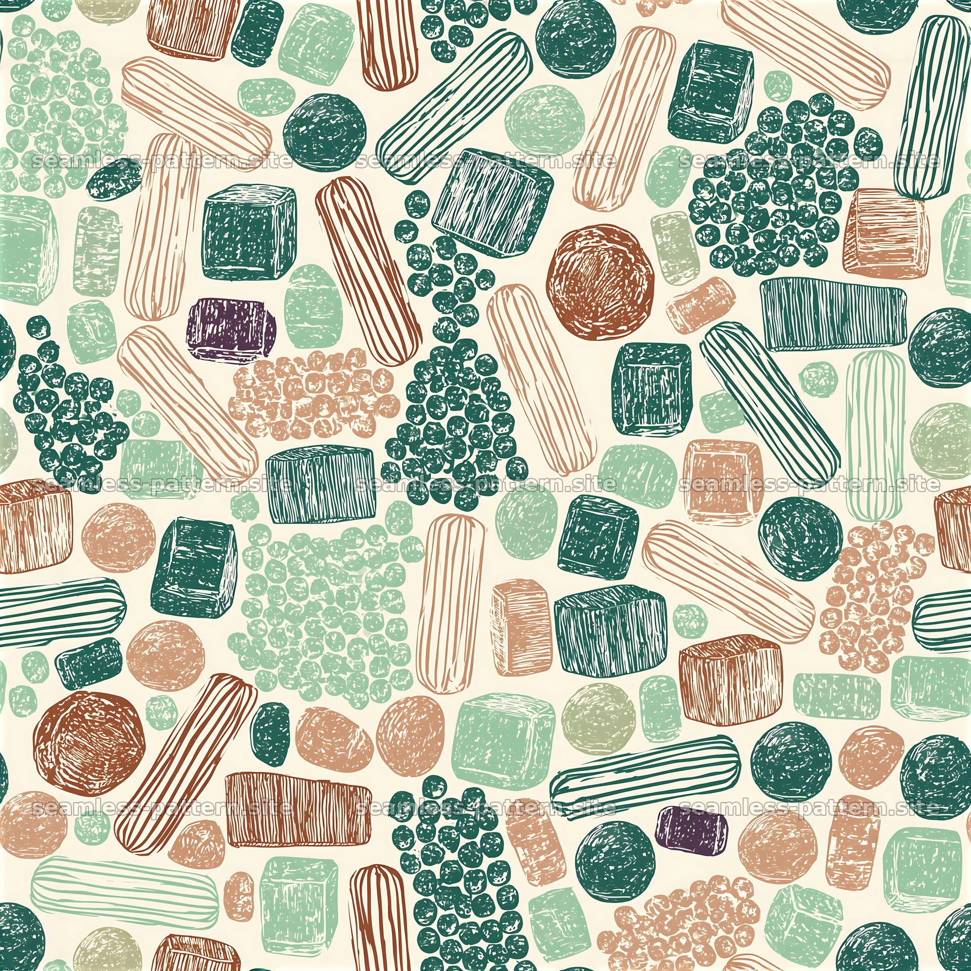 Colorful candy seamless pattern with diverse shapes and textures — seamless tileable pattern at 8192x8192