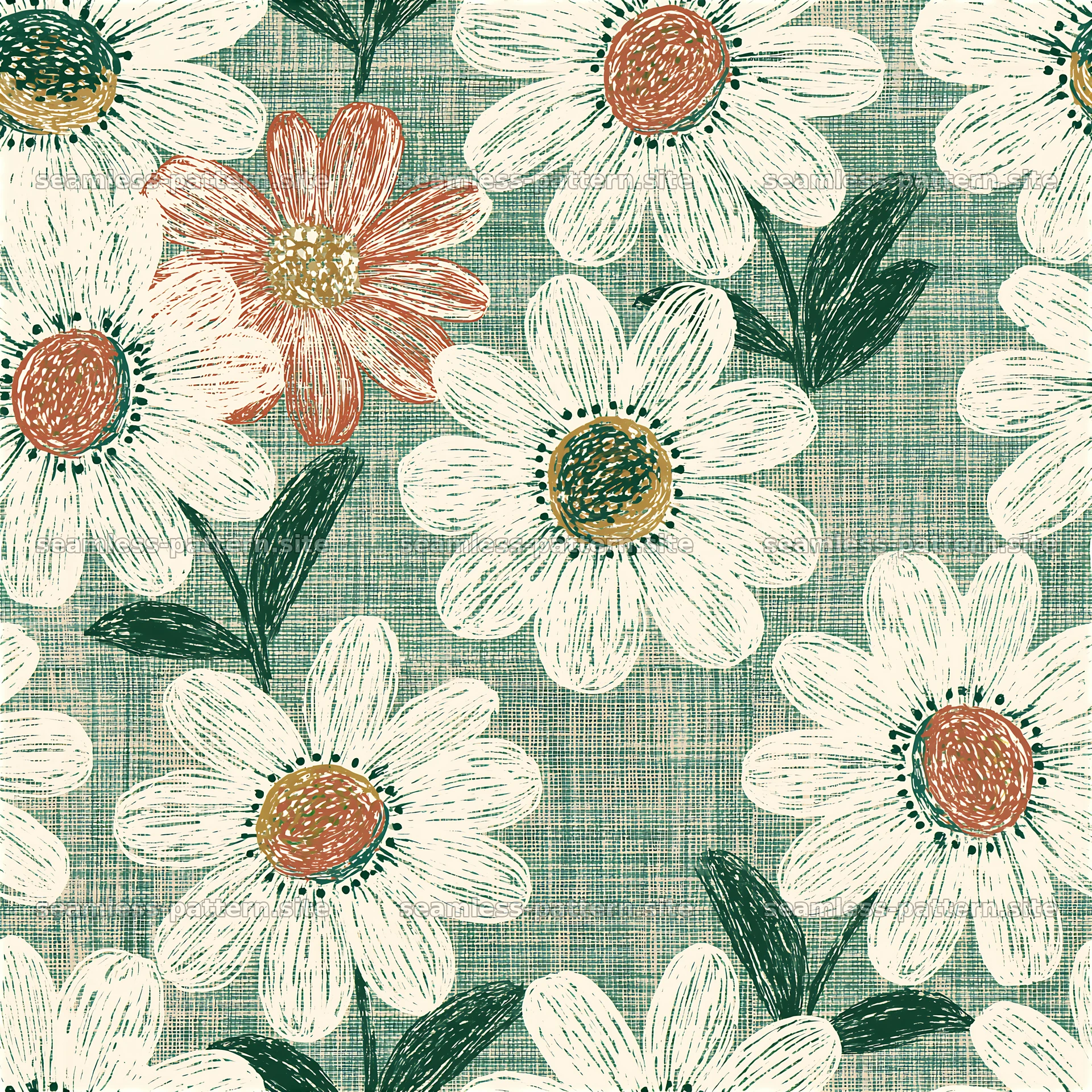 Daisies and flowers create a cheerful seamless pattern design — seamless tileable pattern at 8192x8192