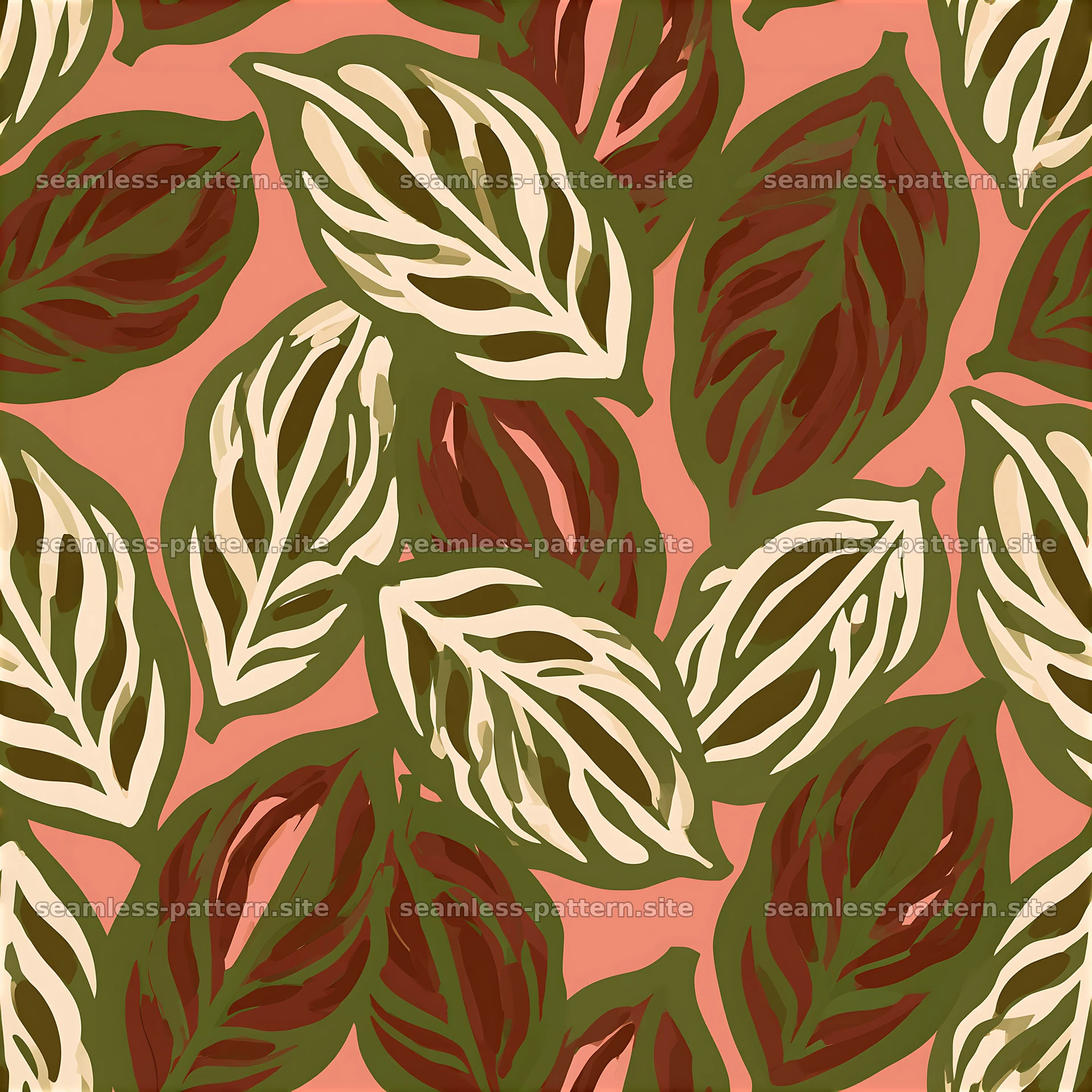Seamless coffee minimalist pattern with green and brown leaves — seamless tileable pattern at 8192x8192