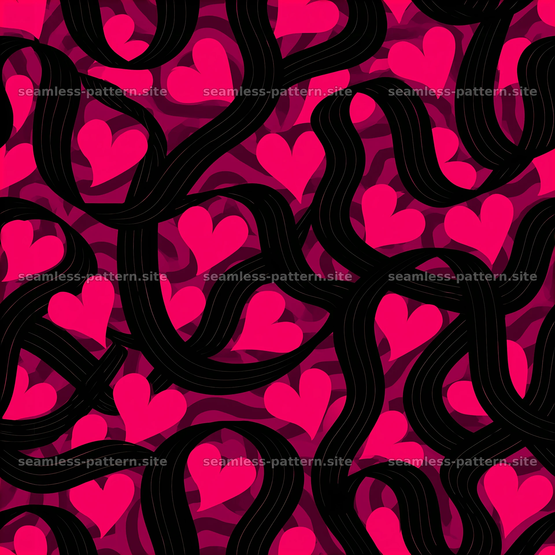 Heart shapes and flowing ribbons in a seamless design — seamless tileable pattern at 8192x8192